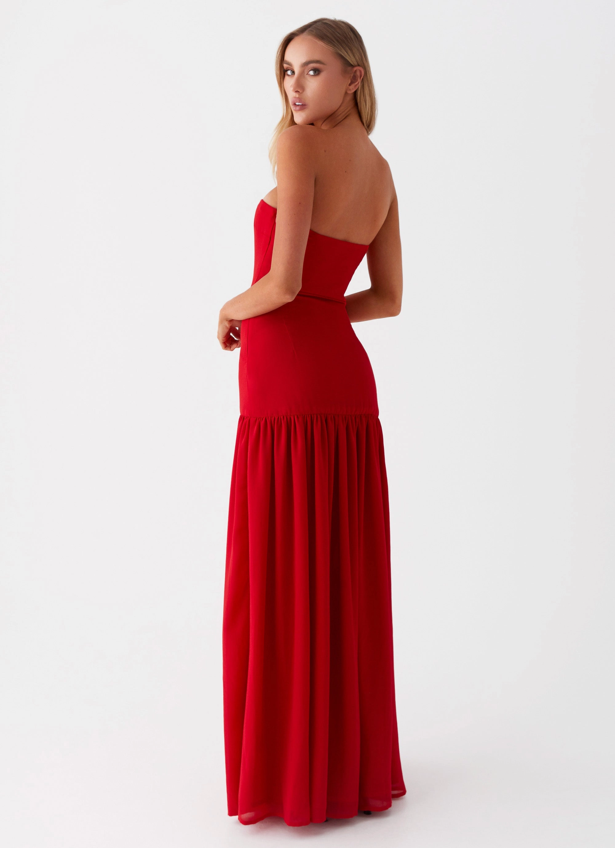 Eden Strapless Maxi Dress - Red Sleek Flow