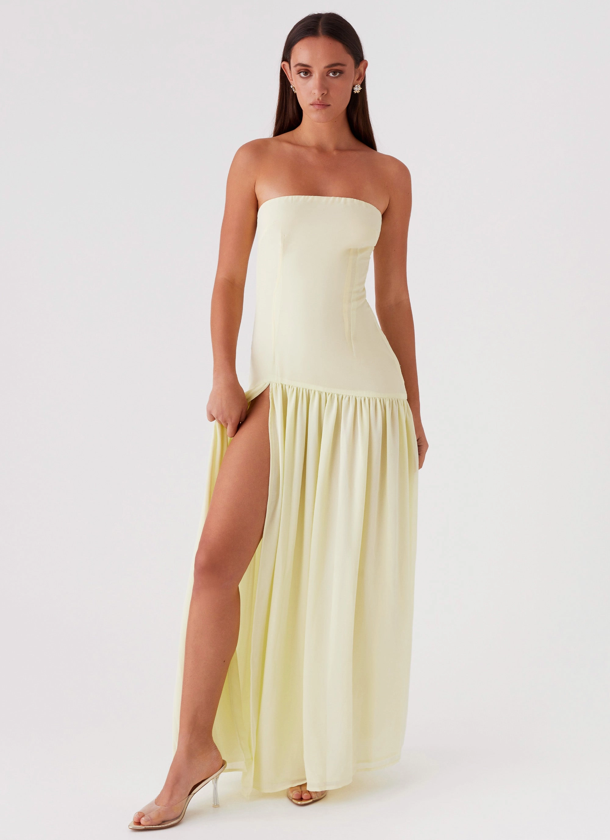 Lower Hem Air Layer Eden Strapless Maxi Dress - Yellow