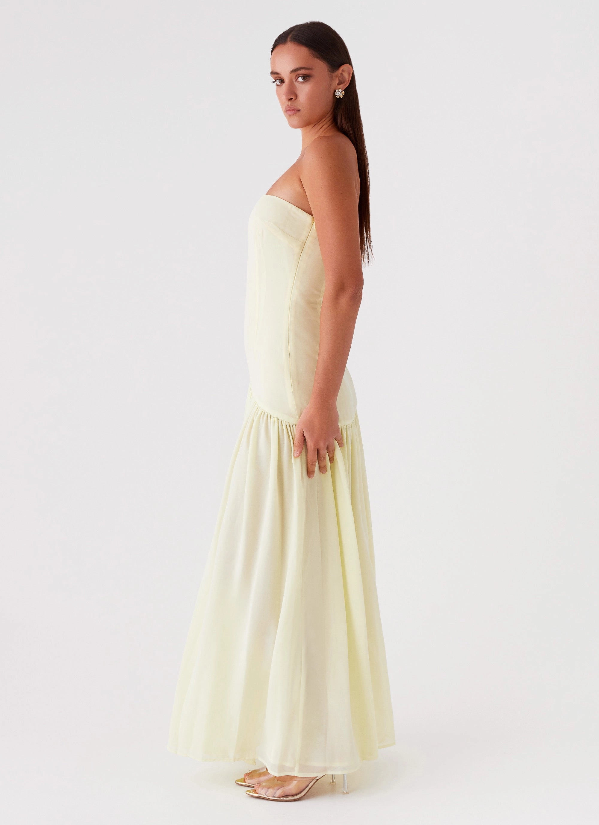 Eden Strapless Maxi Dress - Yellow Night Mood Cool Texture