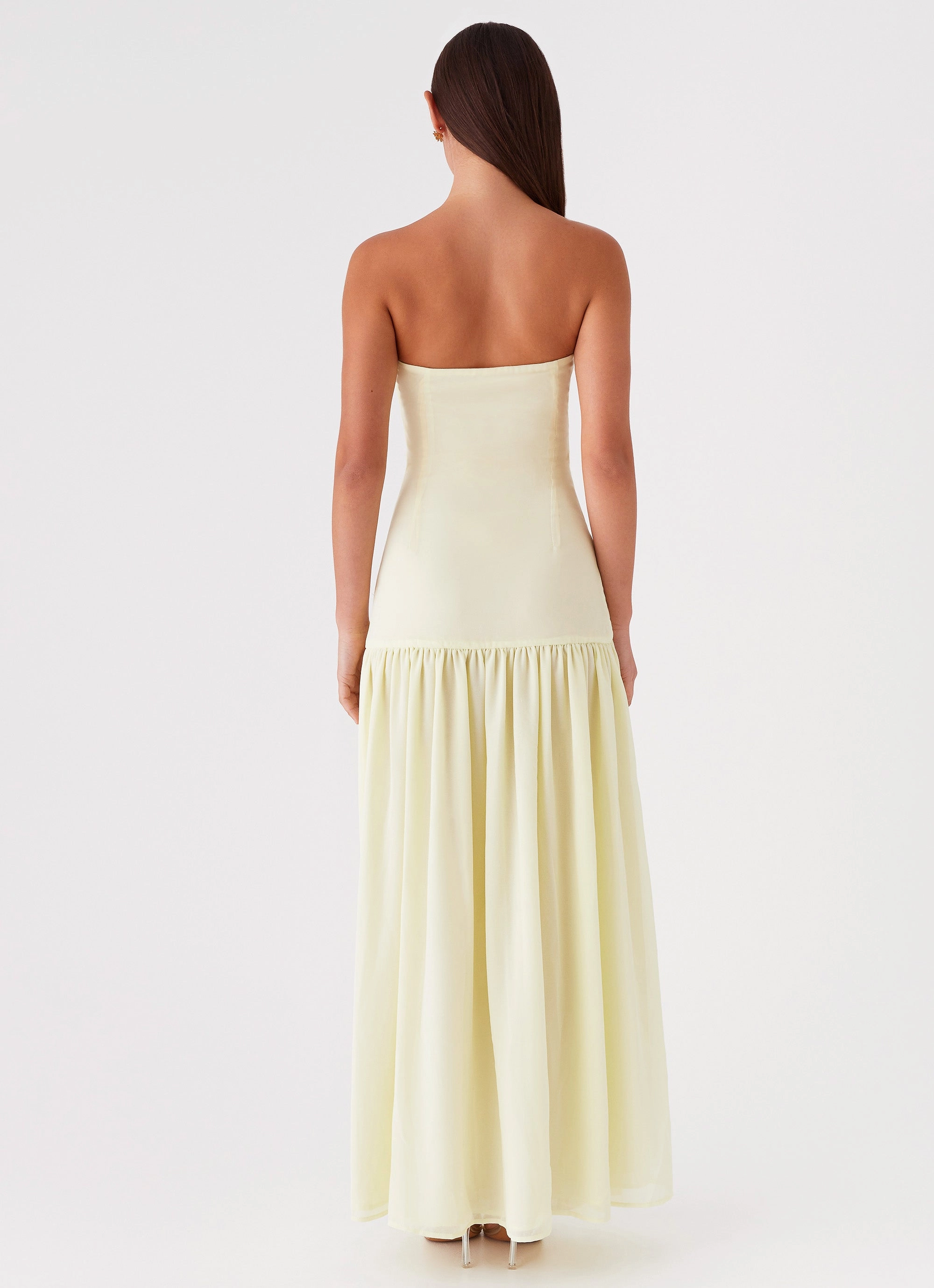 Airy Silk Vintage Vibe Eden Strapless Maxi Dress - Yellow
