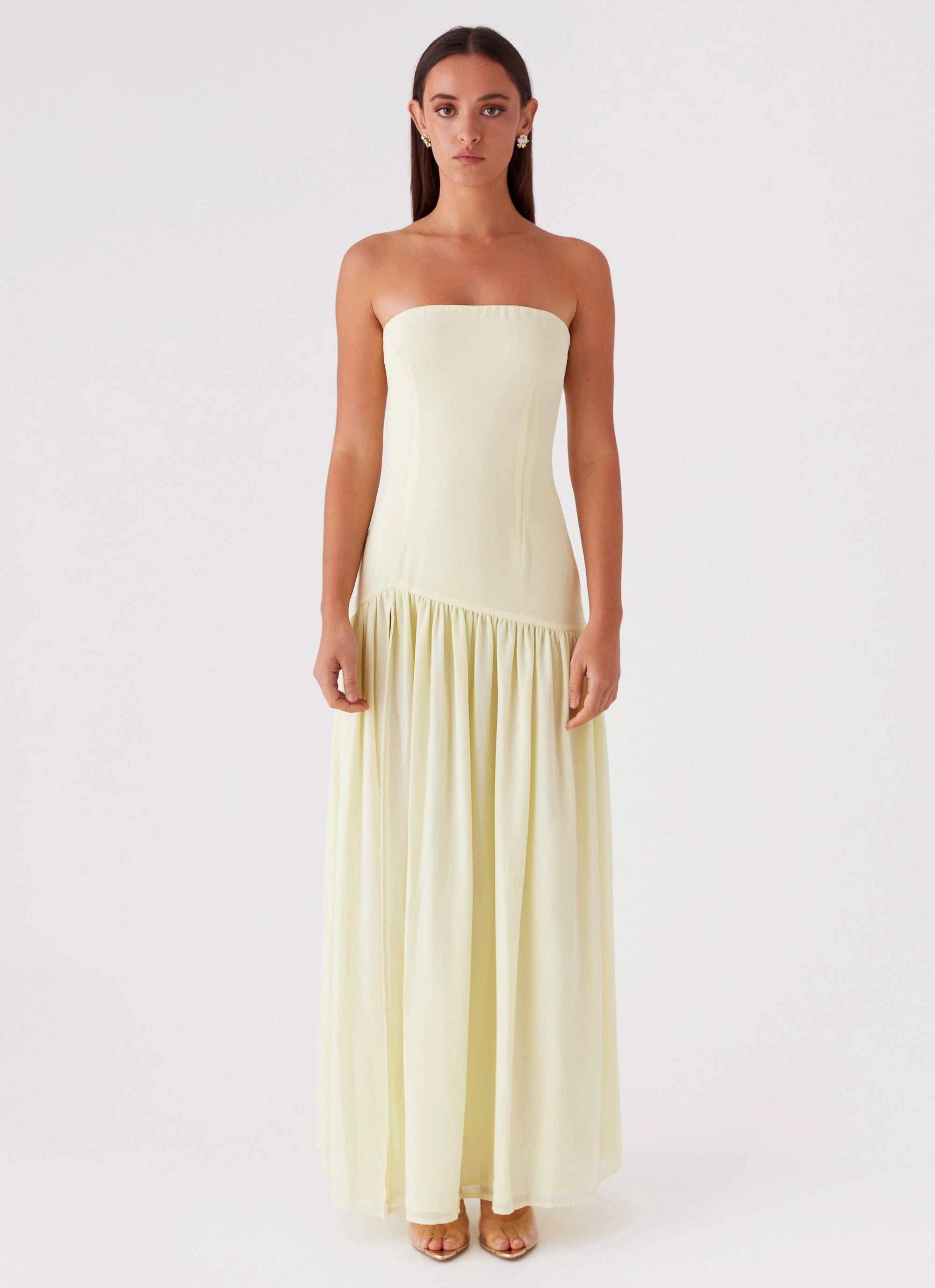 Eden Strapless Maxi Dress - Yellow Subtle Fit