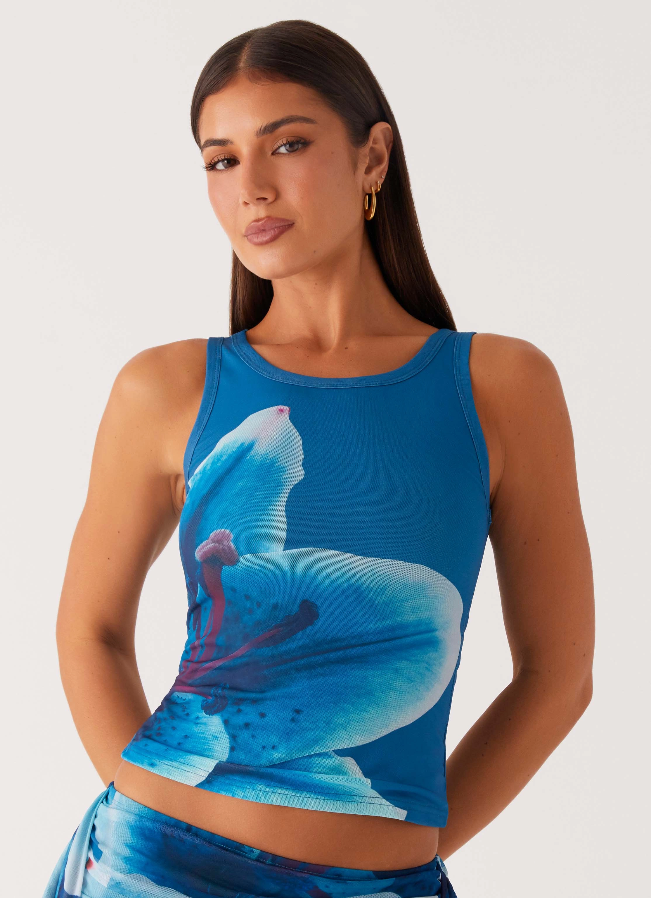 Edera Tank - Turquoise Floral Breathable Hoodie