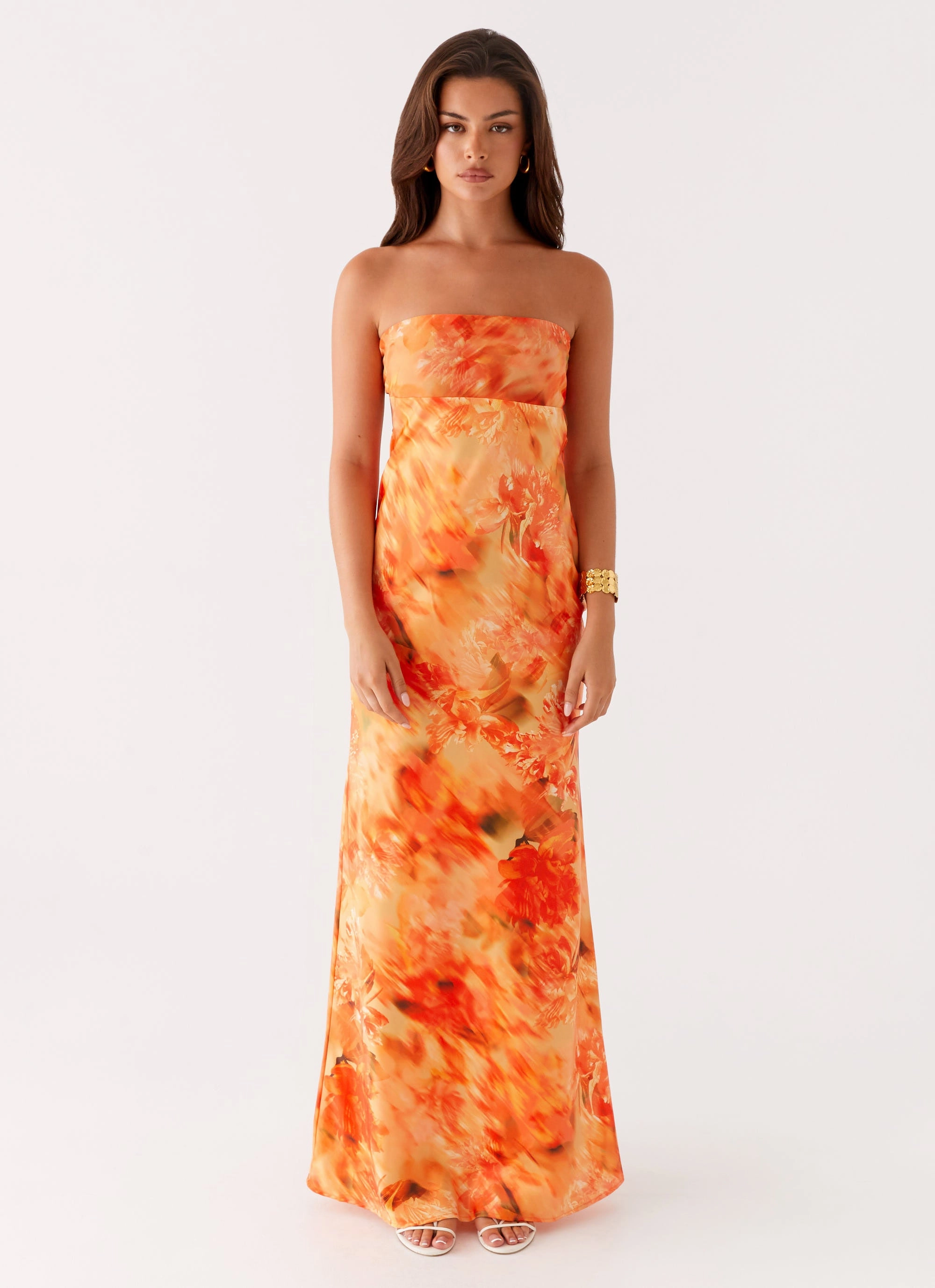 Warranty-Included Luxe style Carmen Maxi Dress - Sunset Floral