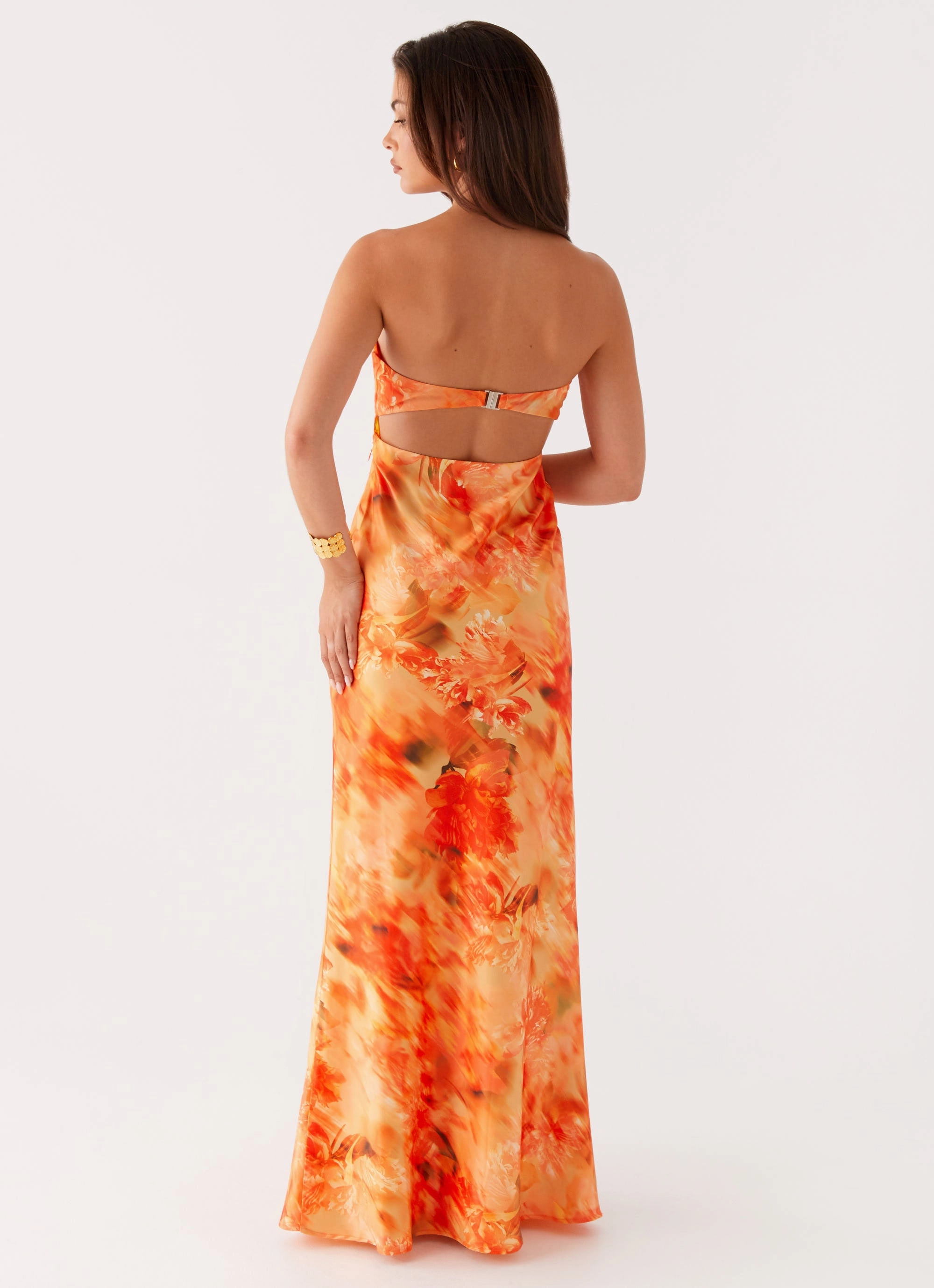 Festive Wear Light Volume Carmen Maxi Dress - Sunset Floral
