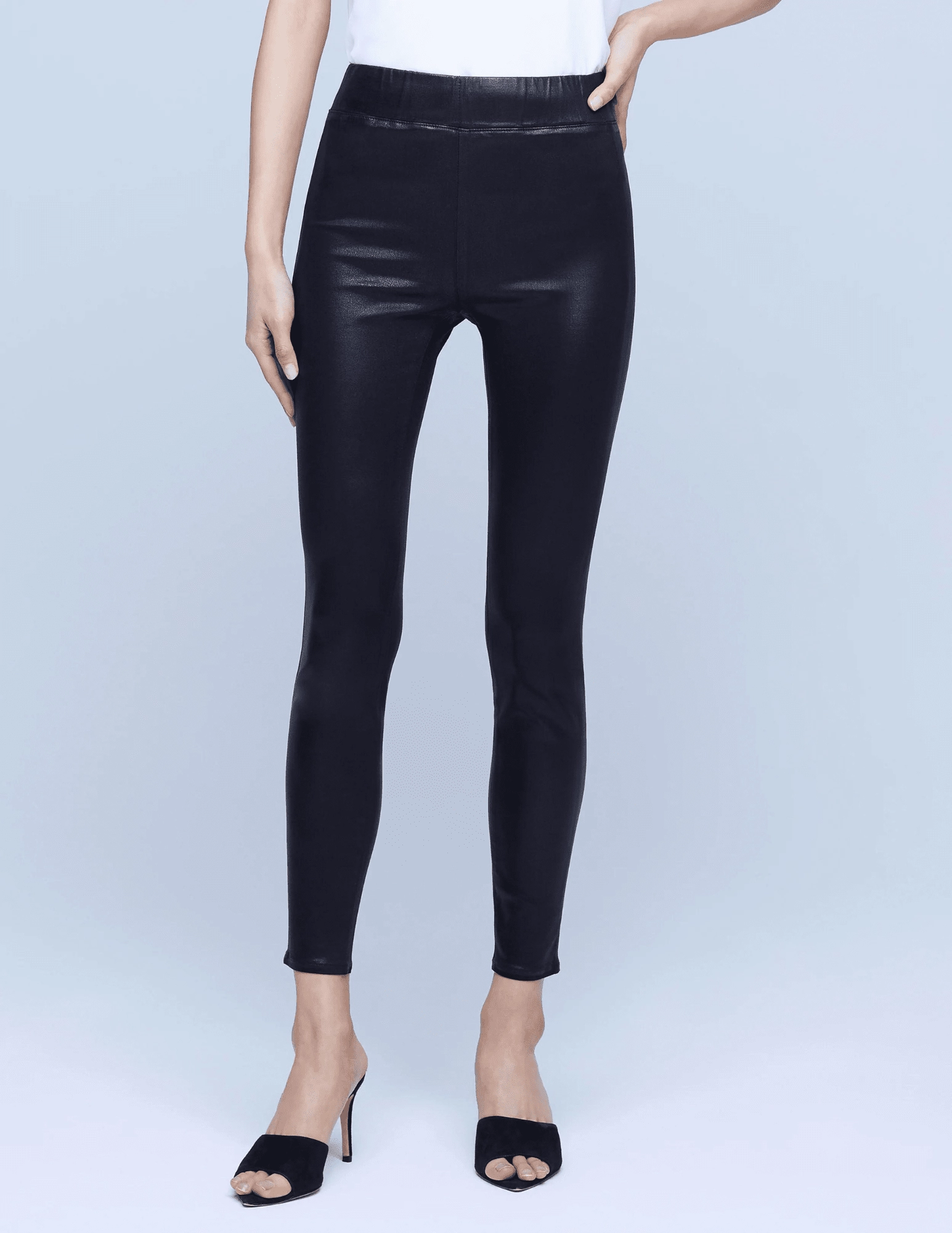 Daywear Casual Chic L'AGENCE Rochelle Coated Pull On Jean In Noir Coated