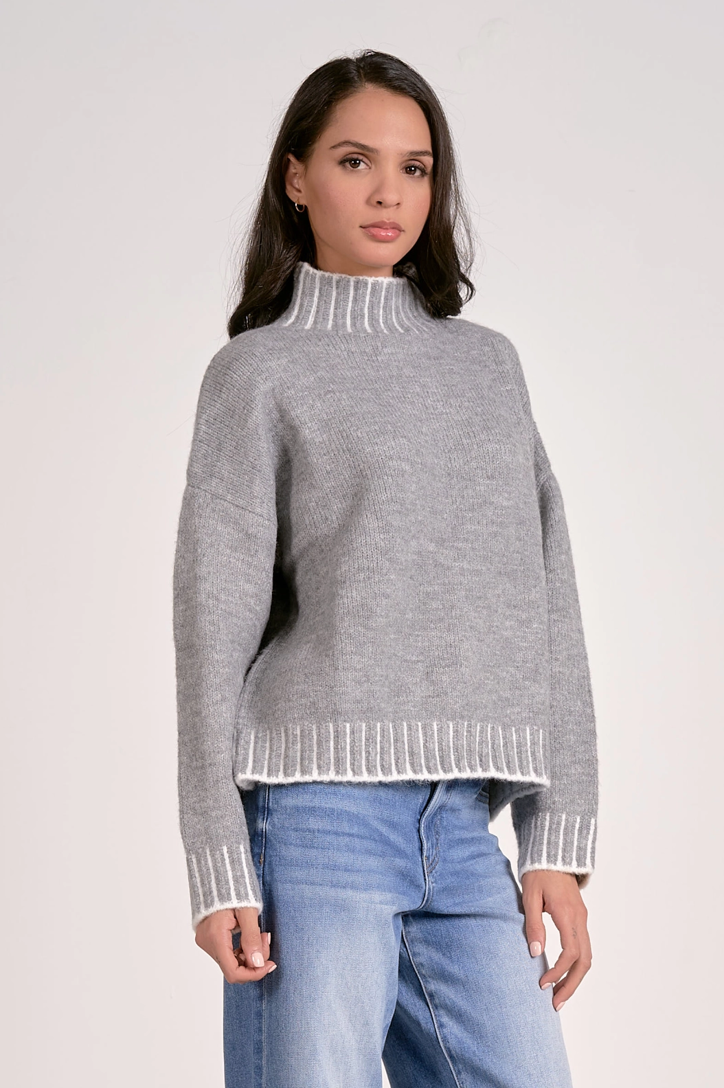 High Neck Stitch Sweater Contrast Stitch Detail