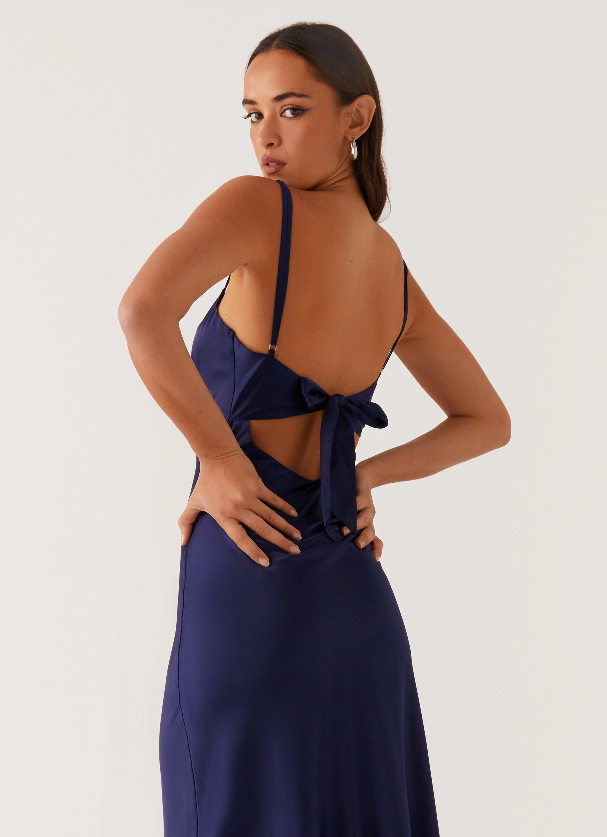 Flora Satin Maxi Dress - Navy Smart and Polished