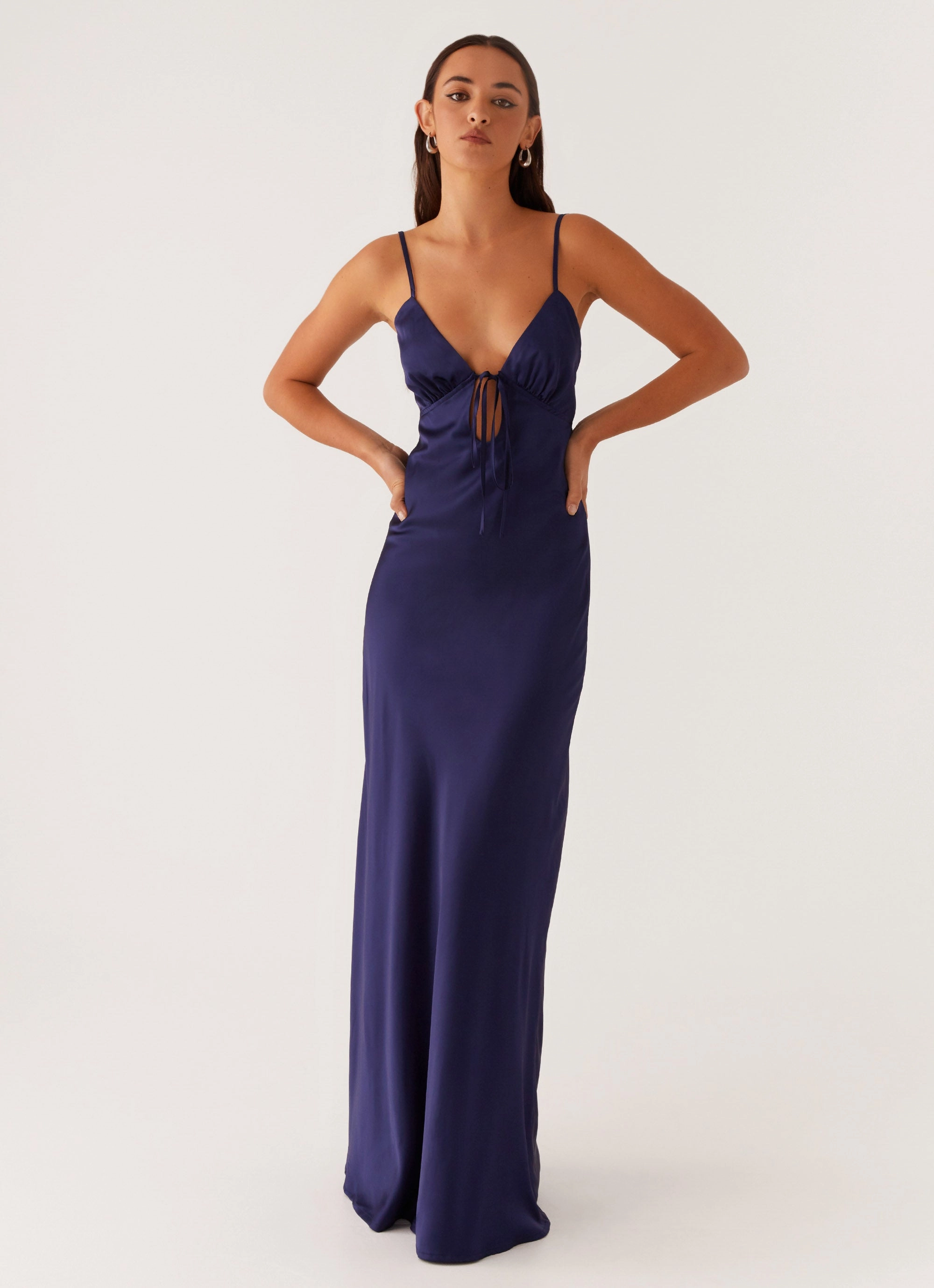 Flora Satin Maxi Dress - Navy windproof Vibe Choice