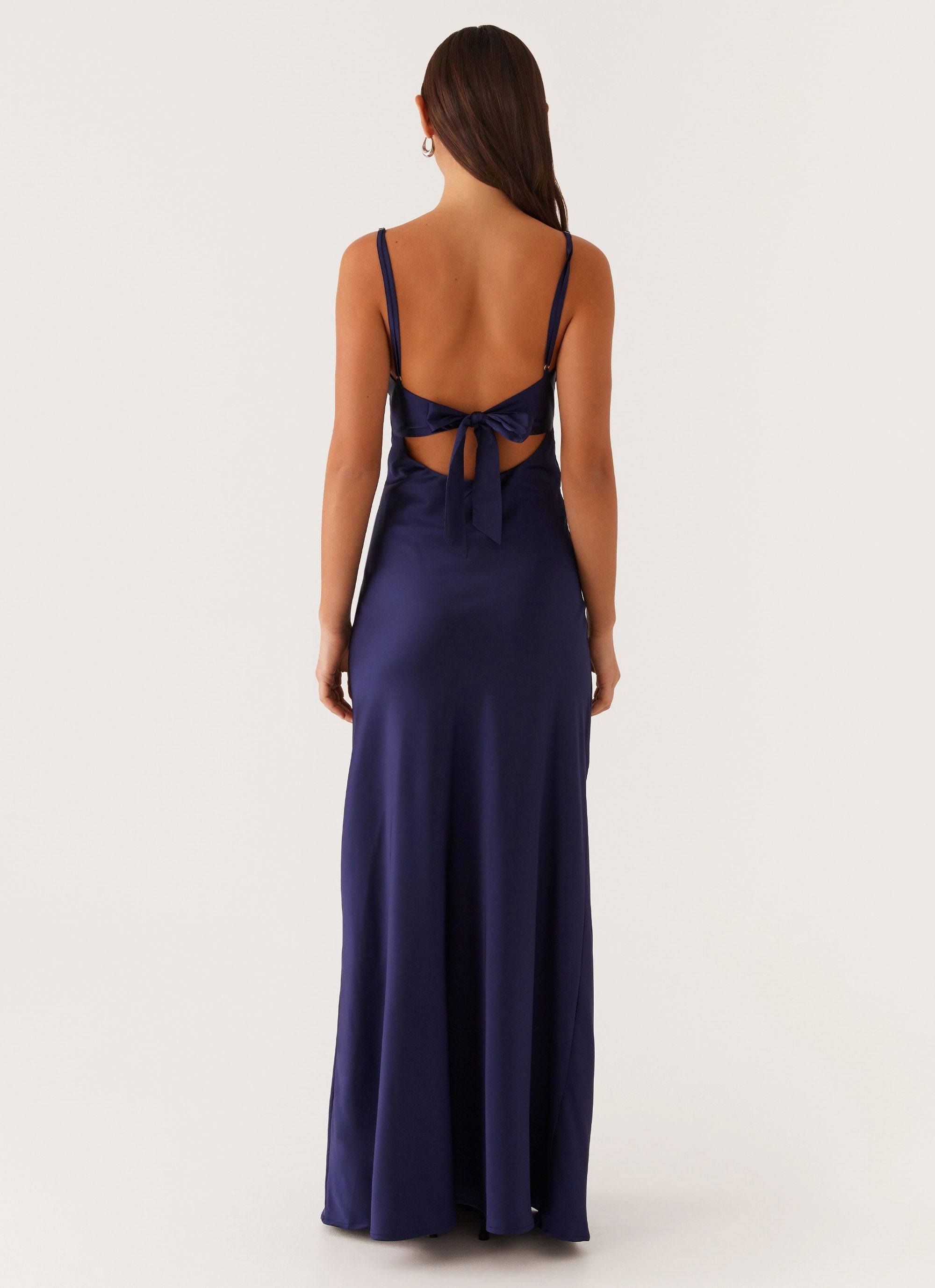 Flora Satin Maxi Dress - Navy Ethically-Made