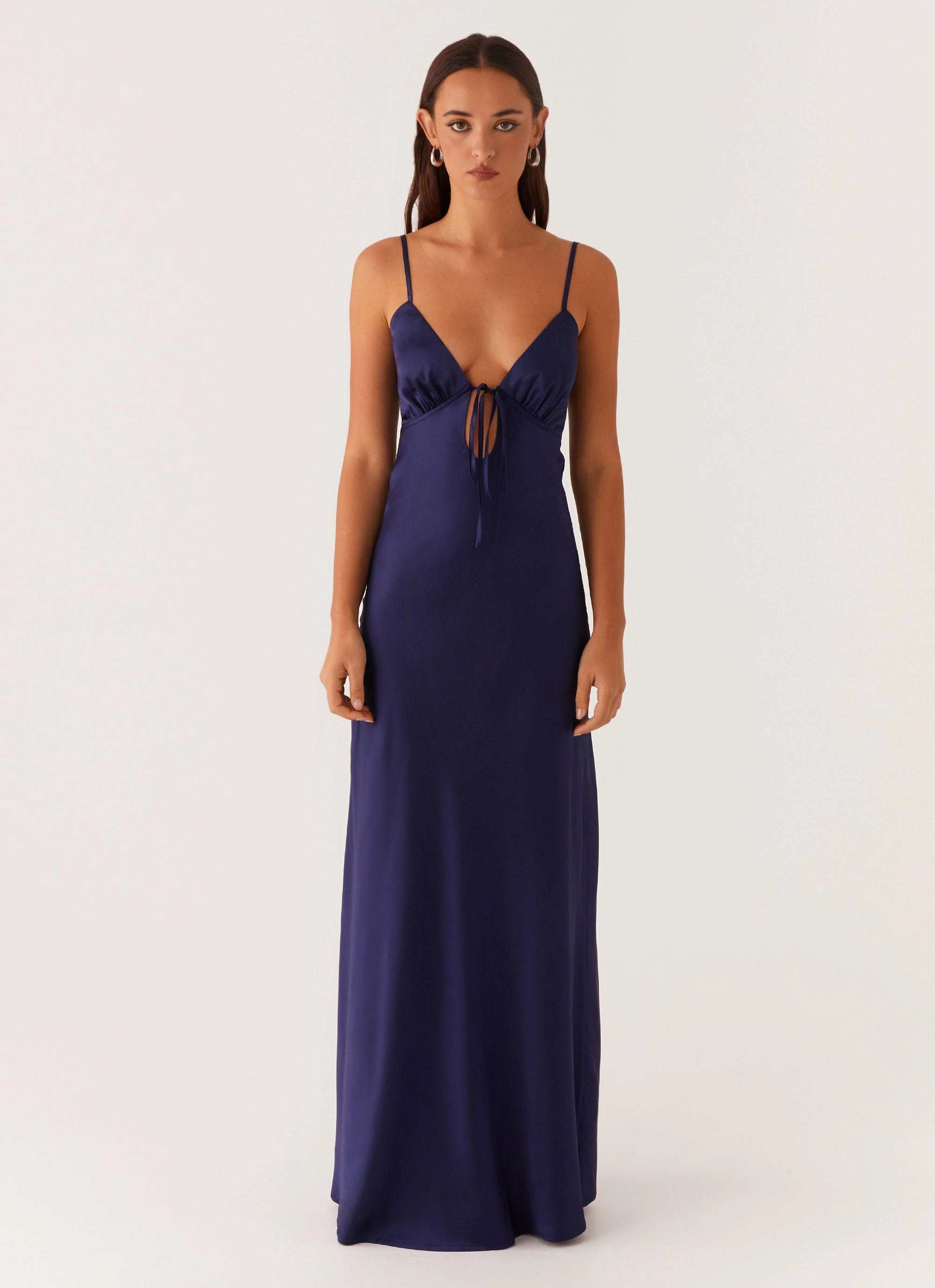 Flora Satin Maxi Dress - Navy Soft Tone