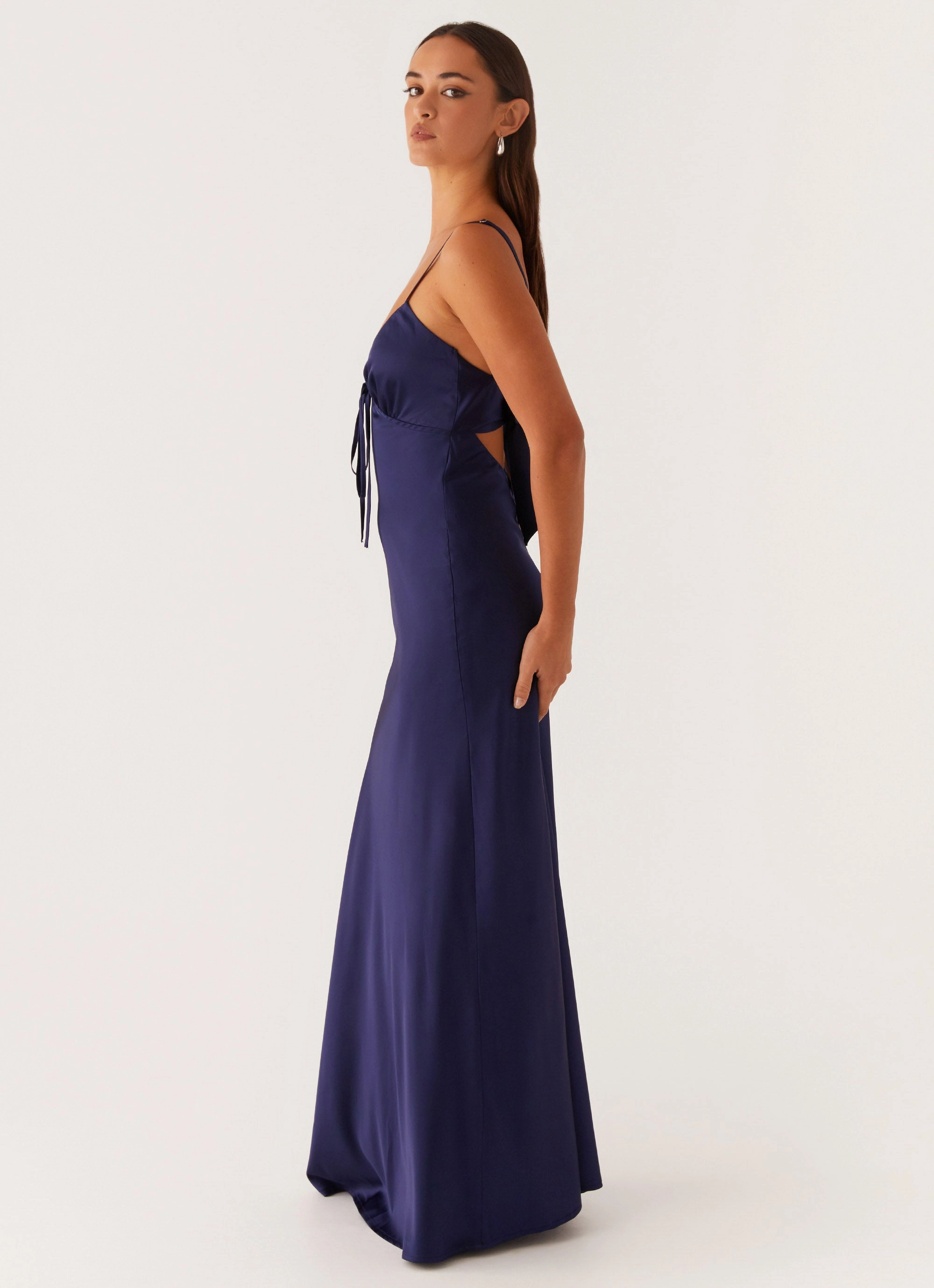Ribbed-Texture Mood Casual Flora Satin Maxi Dress - Navy