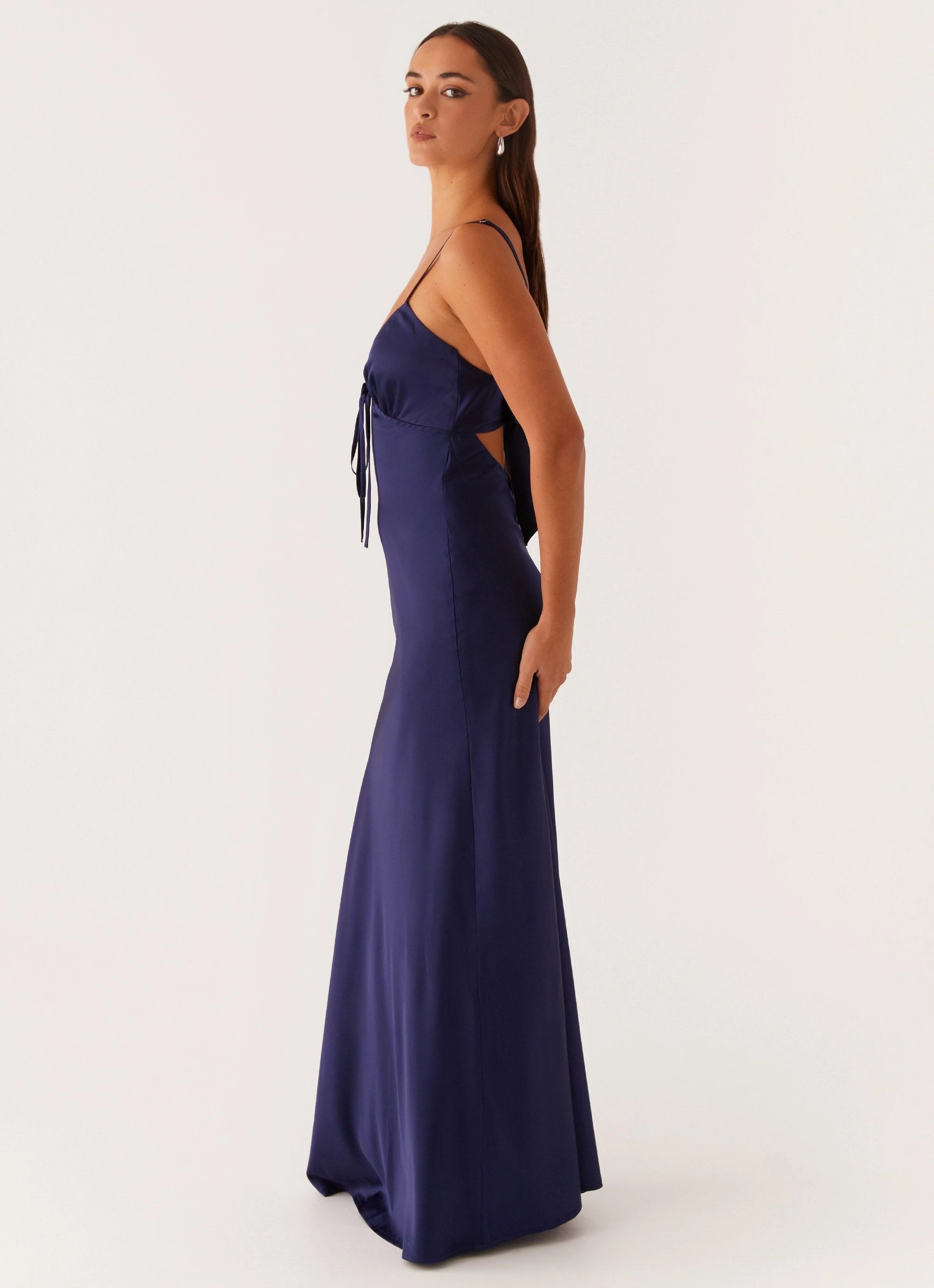 Flora Satin Maxi Dress - Navy Dry-Clean-Only Easy Draping