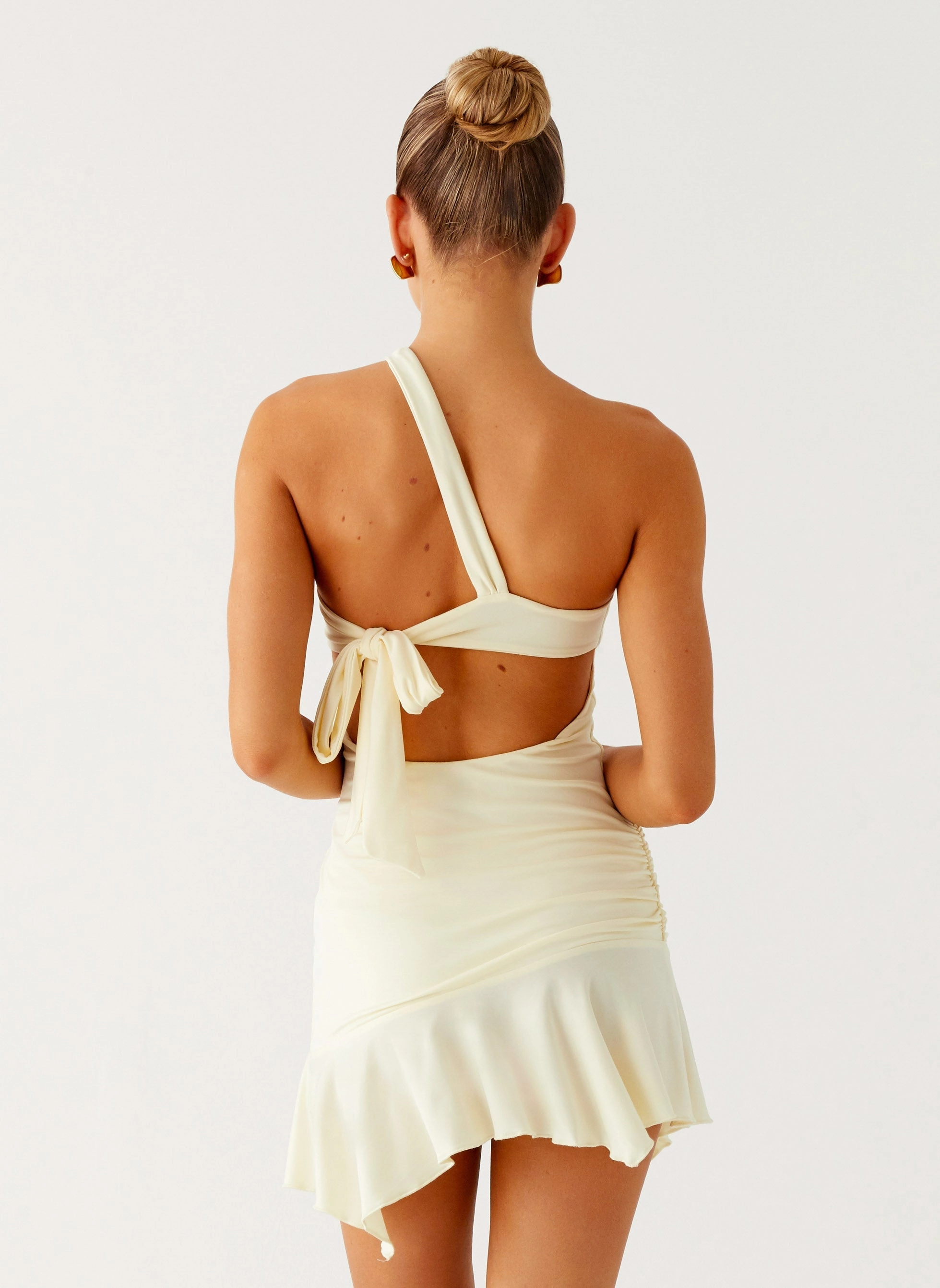 Not Your Fan Cut Out Mini Dress - Yellow Modern Aesthetic