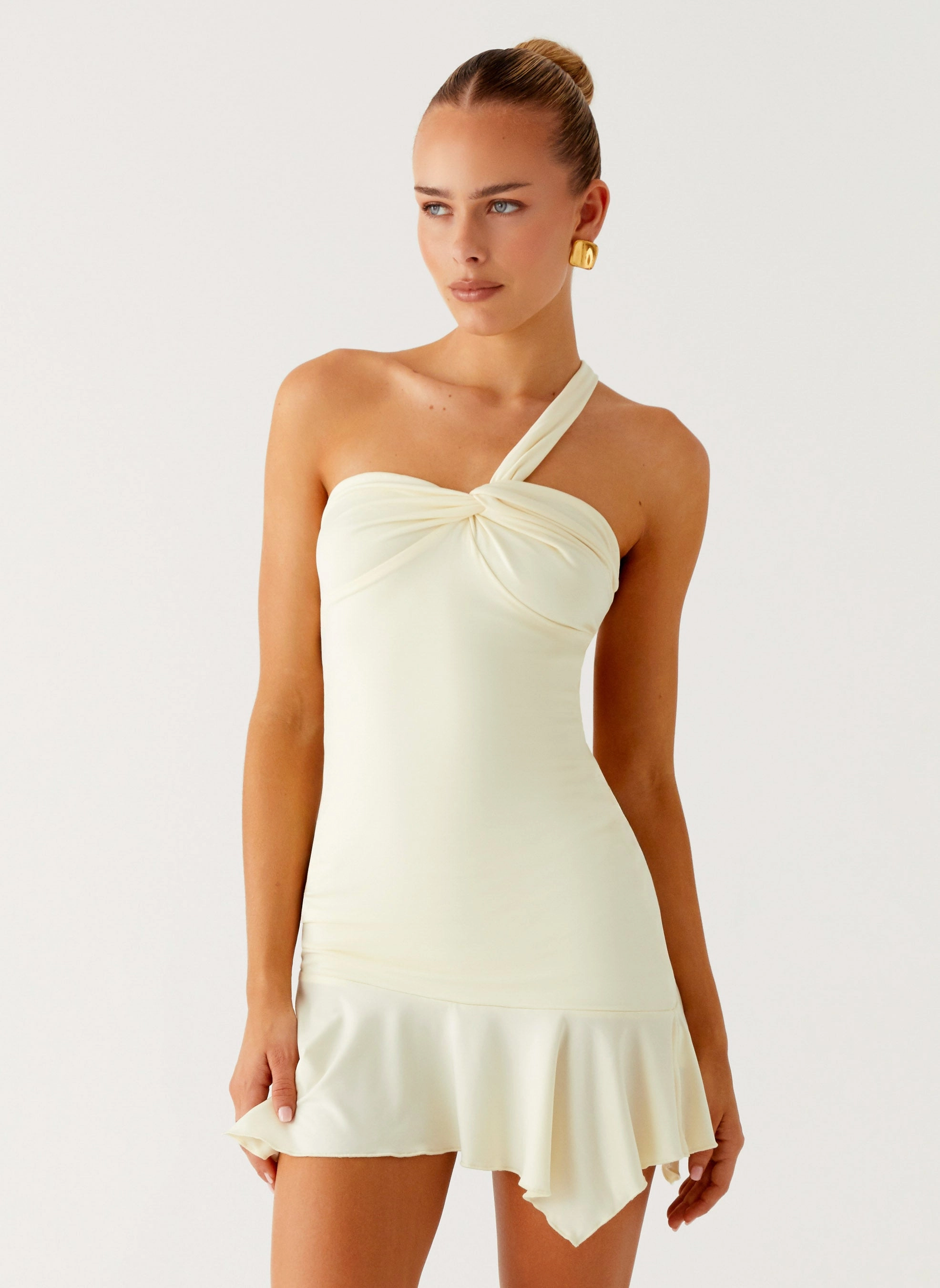 Not Your Fan Cut Out Mini Dress - Yellow Trendy Comfort