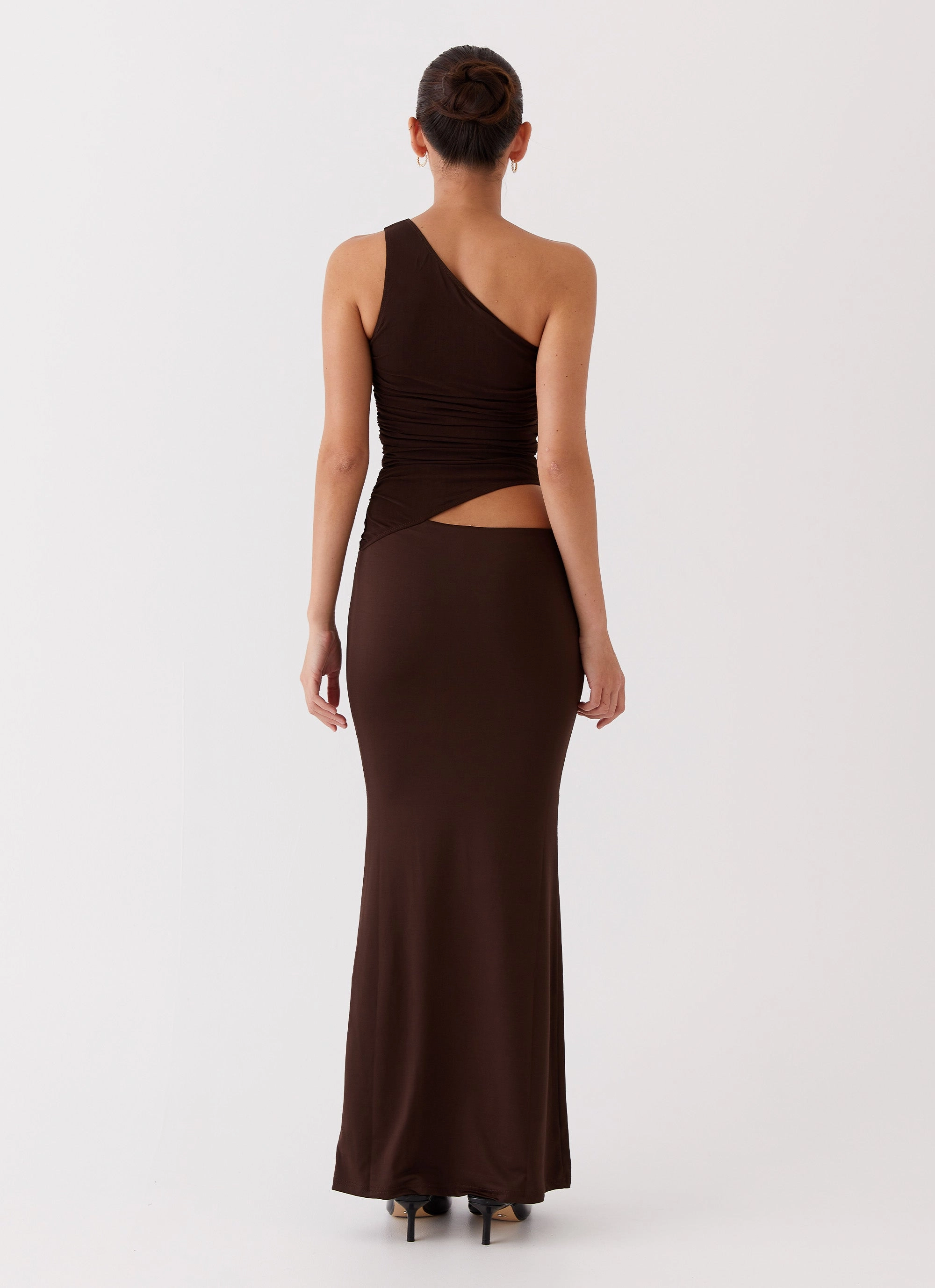 Floral-Pattern High-Low-Hem Seranella One Shoulder Maxi Dress - Chocolate