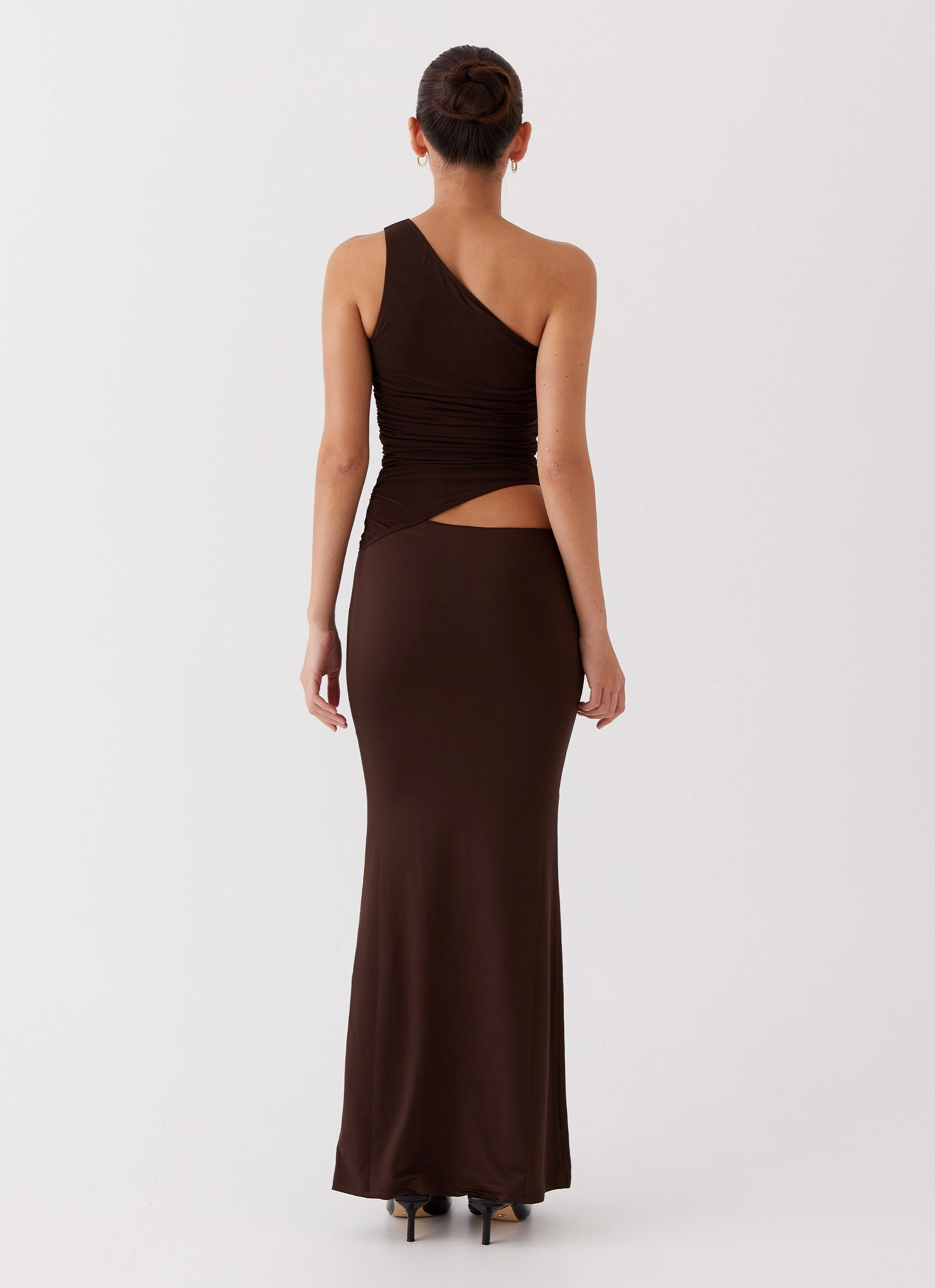 Work Look Seranella One Shoulder Maxi Dress - Chocolate