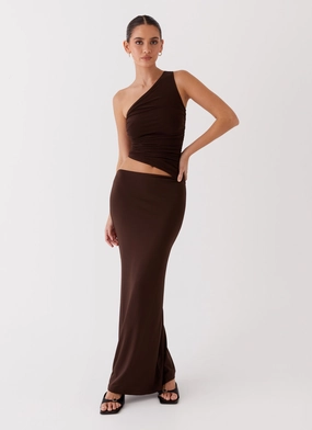Seranella One Shoulder Maxi Dress - Chocolate Soft Texture Bold Simplicity