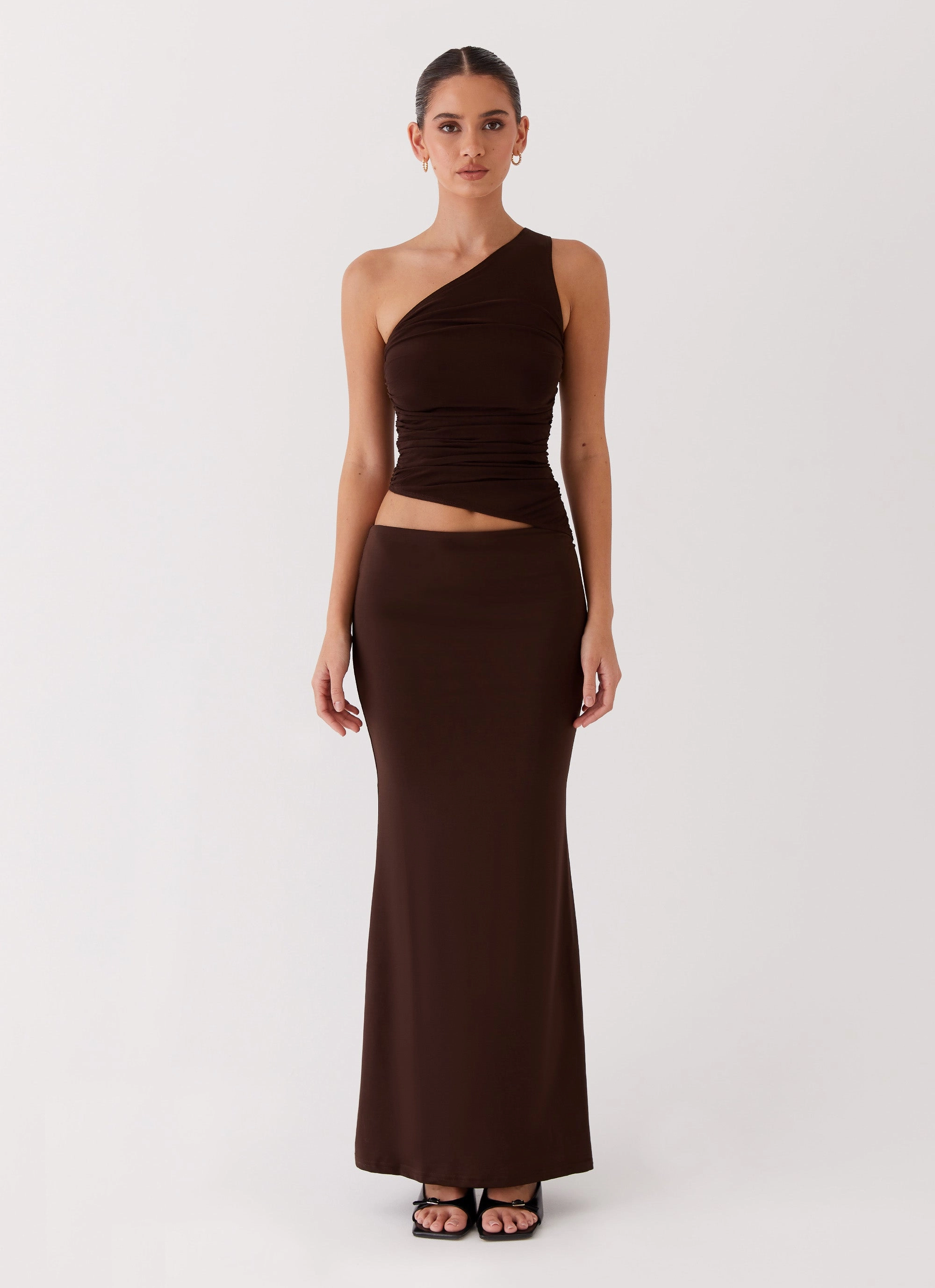 Seranella One Shoulder Maxi Dress - Chocolate Night Charm Bold Mood