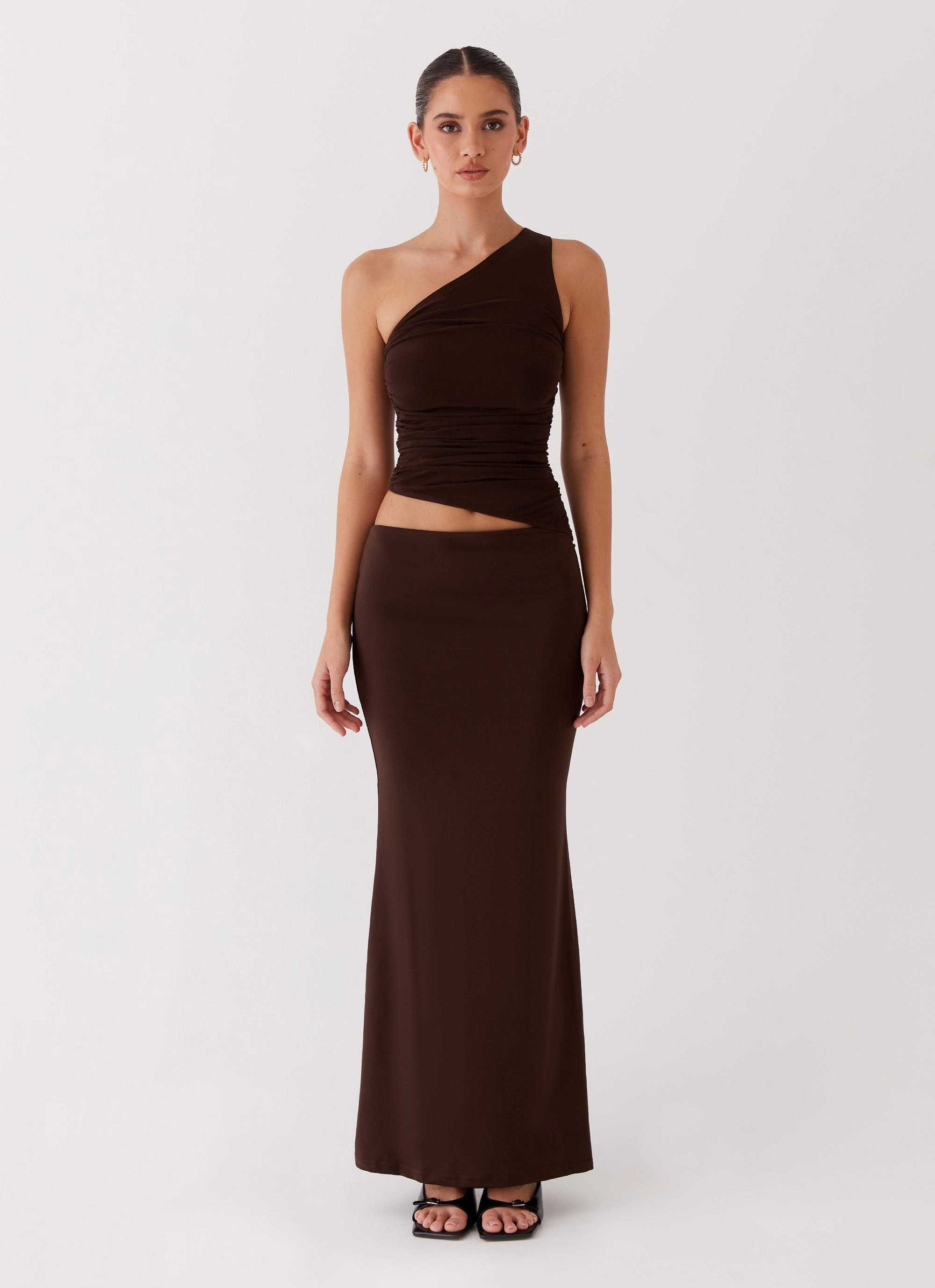 Editor??s-Pick Flexible Comfort Seranella One Shoulder Maxi Dress - Chocolate