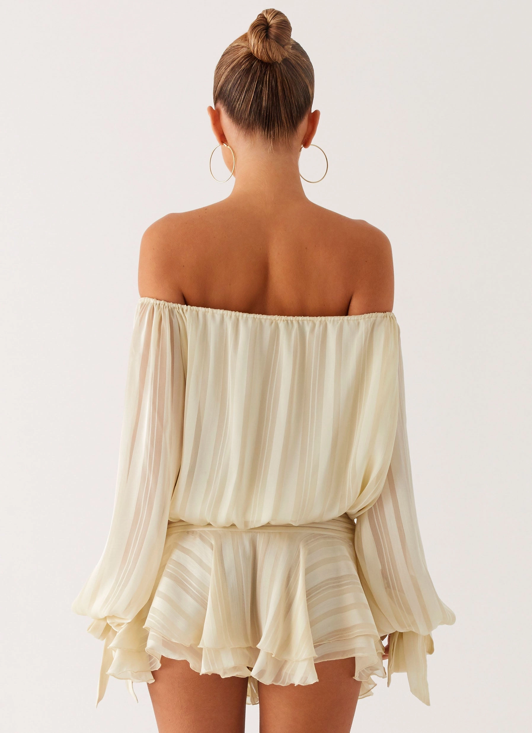 Eira Balloon Sleeve Mini Dress - Ivory Peplum-Style