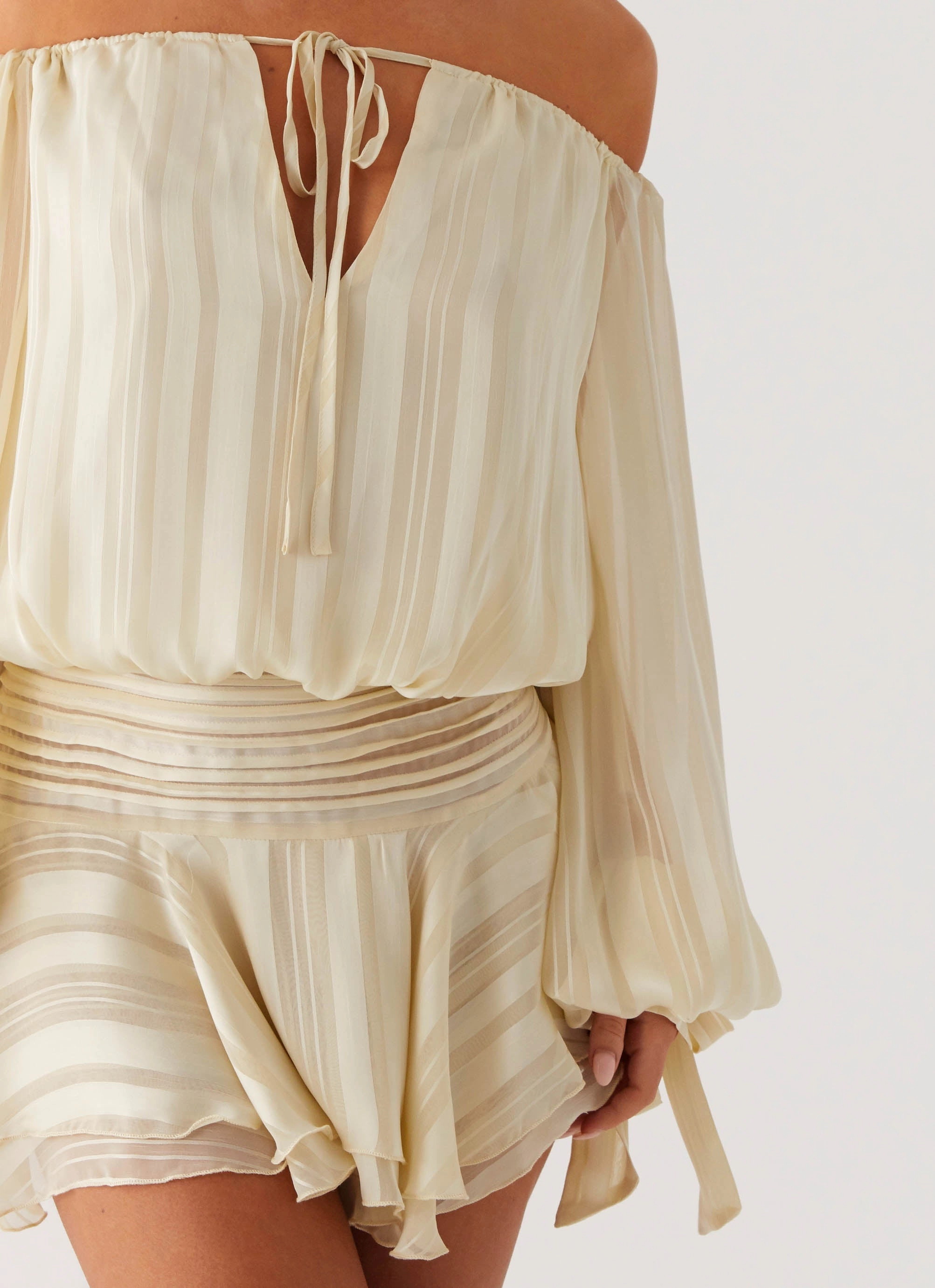 Mesh-Sleeve Eira Balloon Sleeve Mini Dress - Ivory