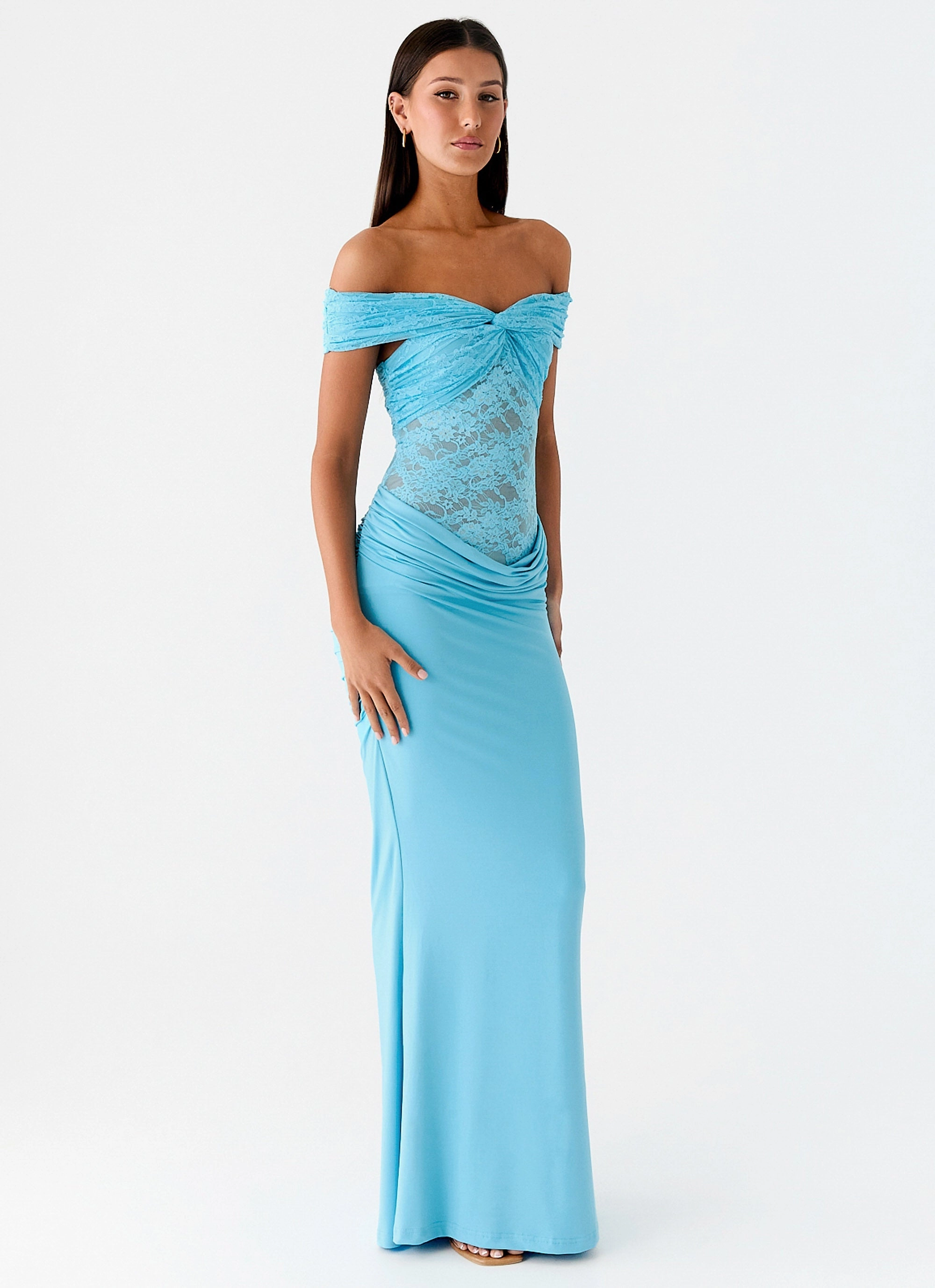 Either Way Maxi Dress - Turquoise Blue Garden Scene Chic Comfort Look