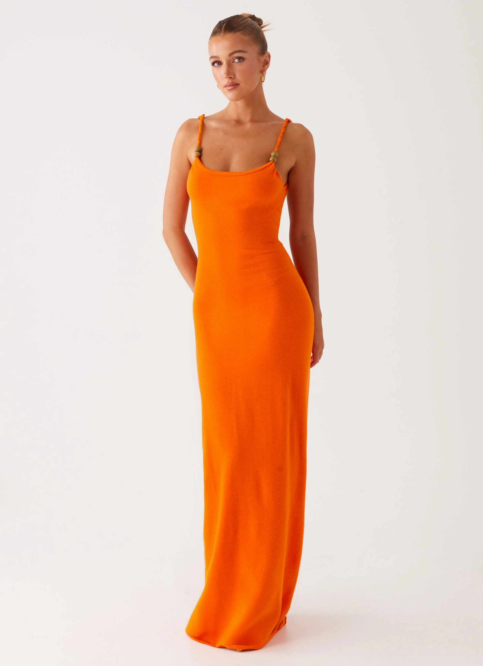 Waist-Cinching Chic and Stylish Elaina Knit Maxi Dress - Orange