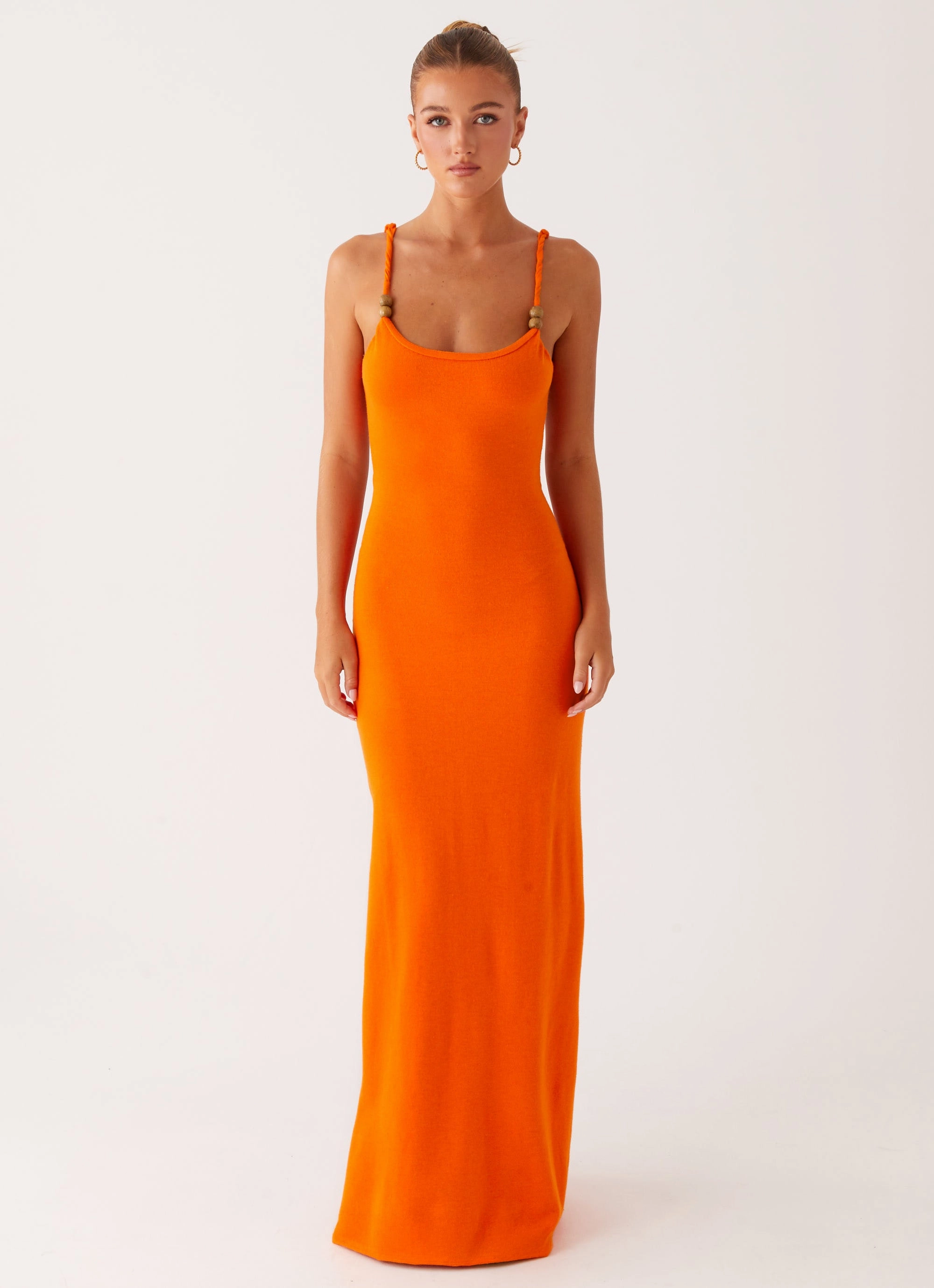Elaina Knit Maxi Dress - Orange Villa Mood Belt Waist