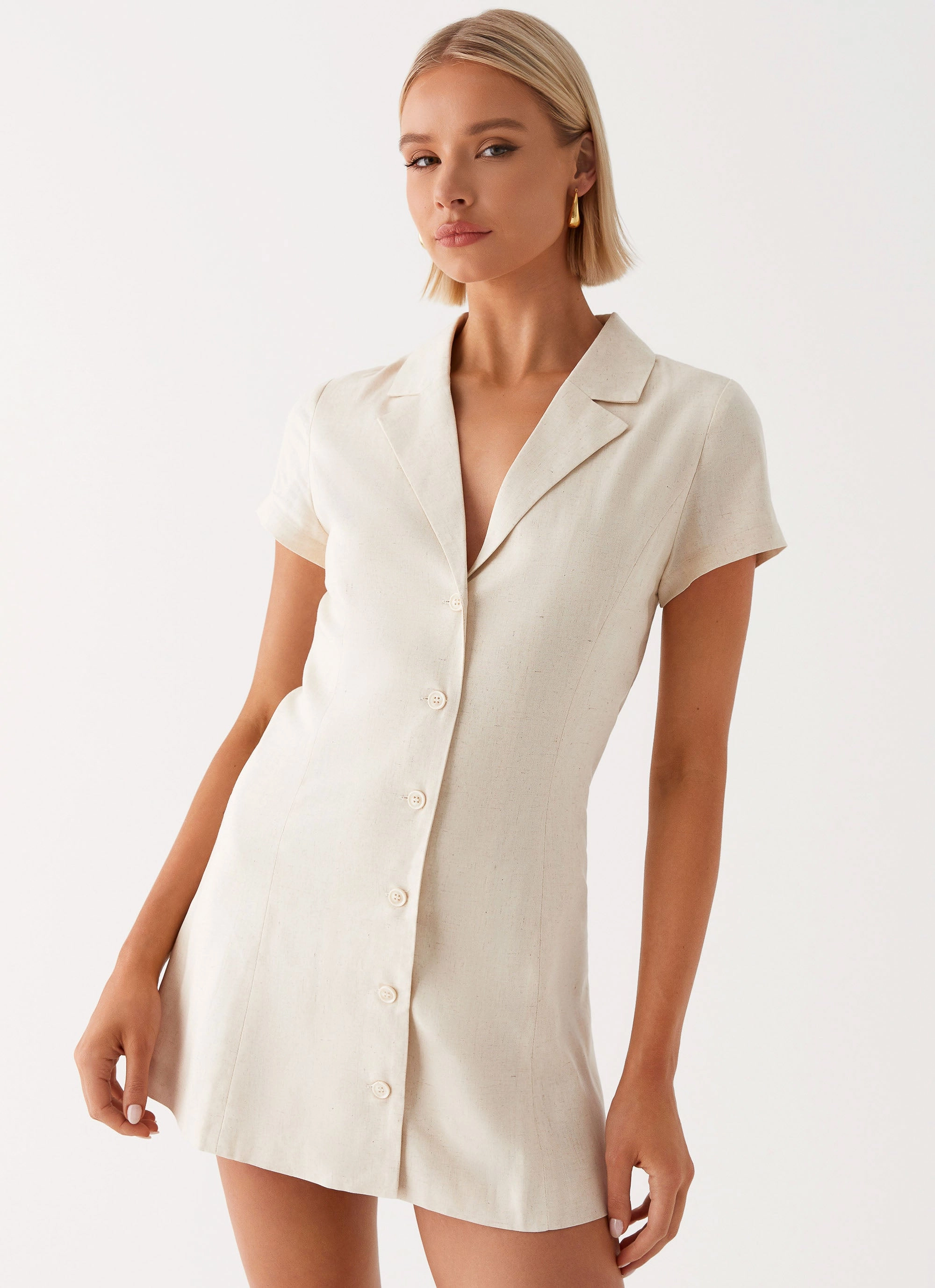 Russo Linen Mini Dress - Oatmeal Light Motion