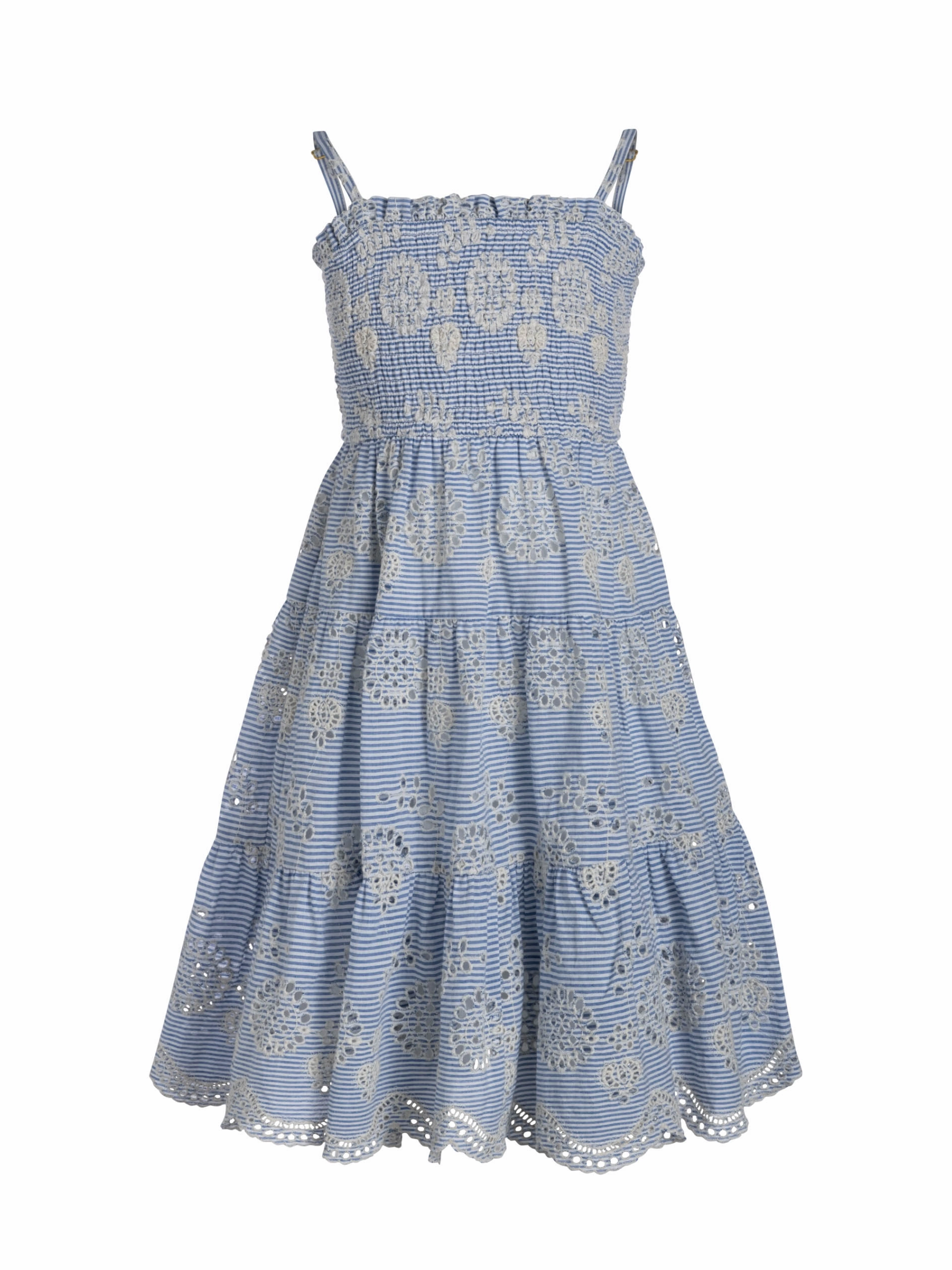 Water Repellent Coating Girls Lila Dress In Sky/Natural Eyelet