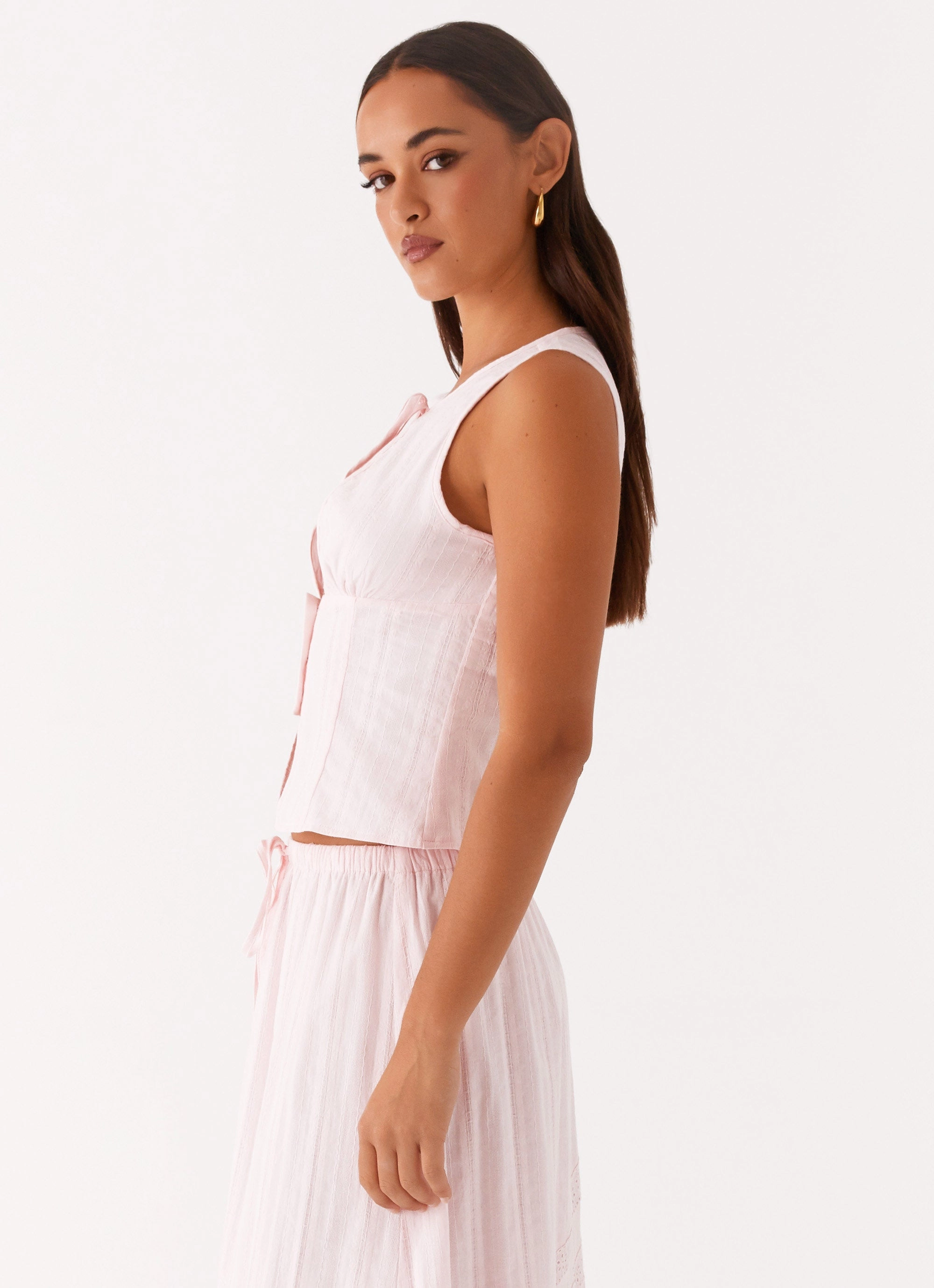 Bailey Tie Front Top - Blush Sandwich Mesh Panel Structure Oversized Silhouette