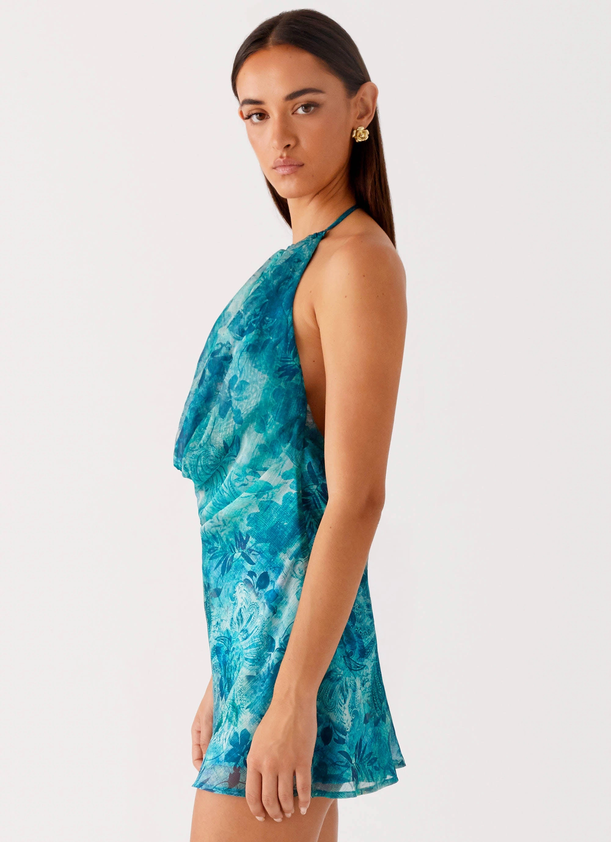 Ele Mini Dress - Teal Satin Glow Sleek Layer