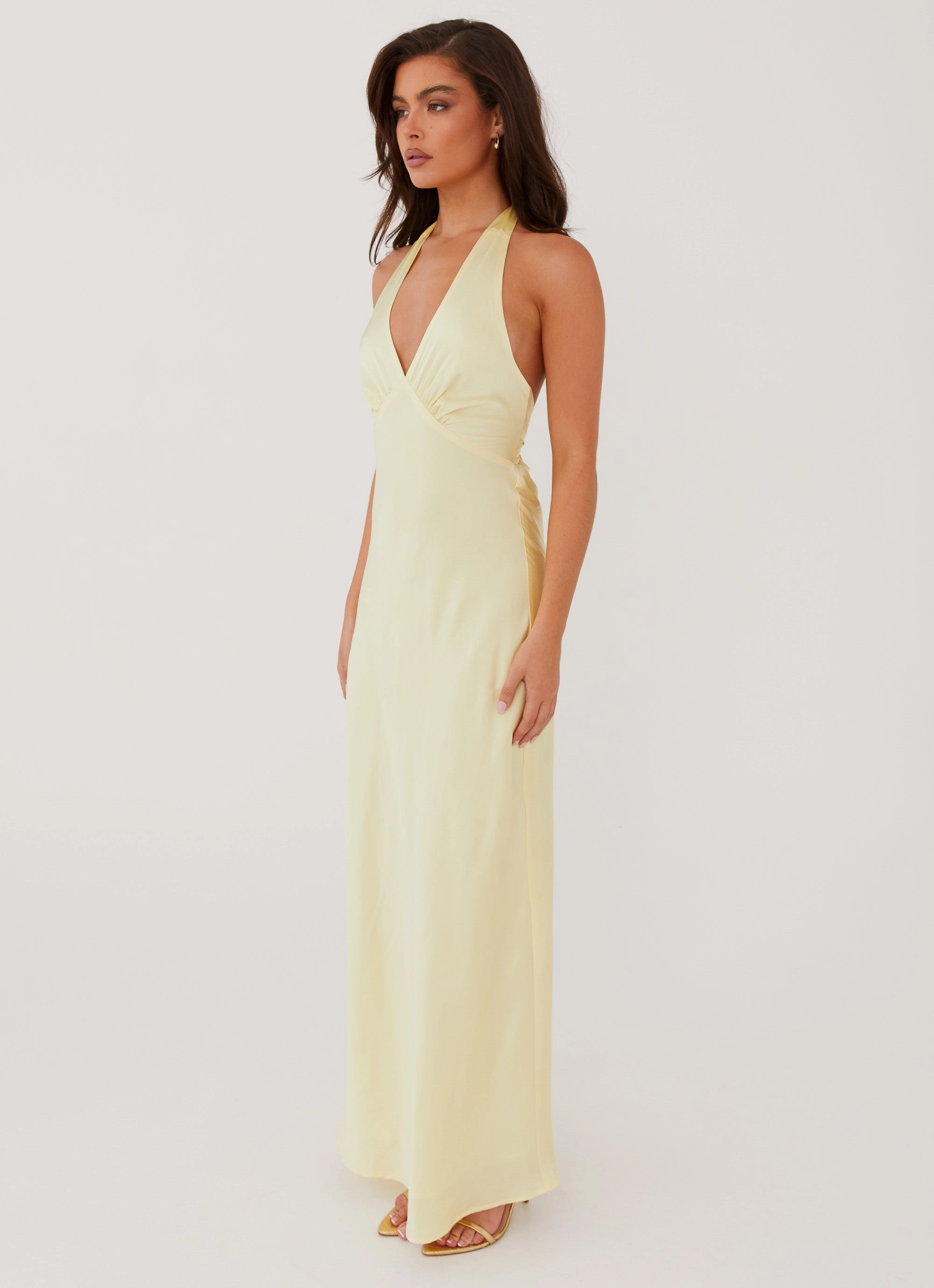 Edgy vibes Heavy Hearted Satin Maxi Dress - Lemon