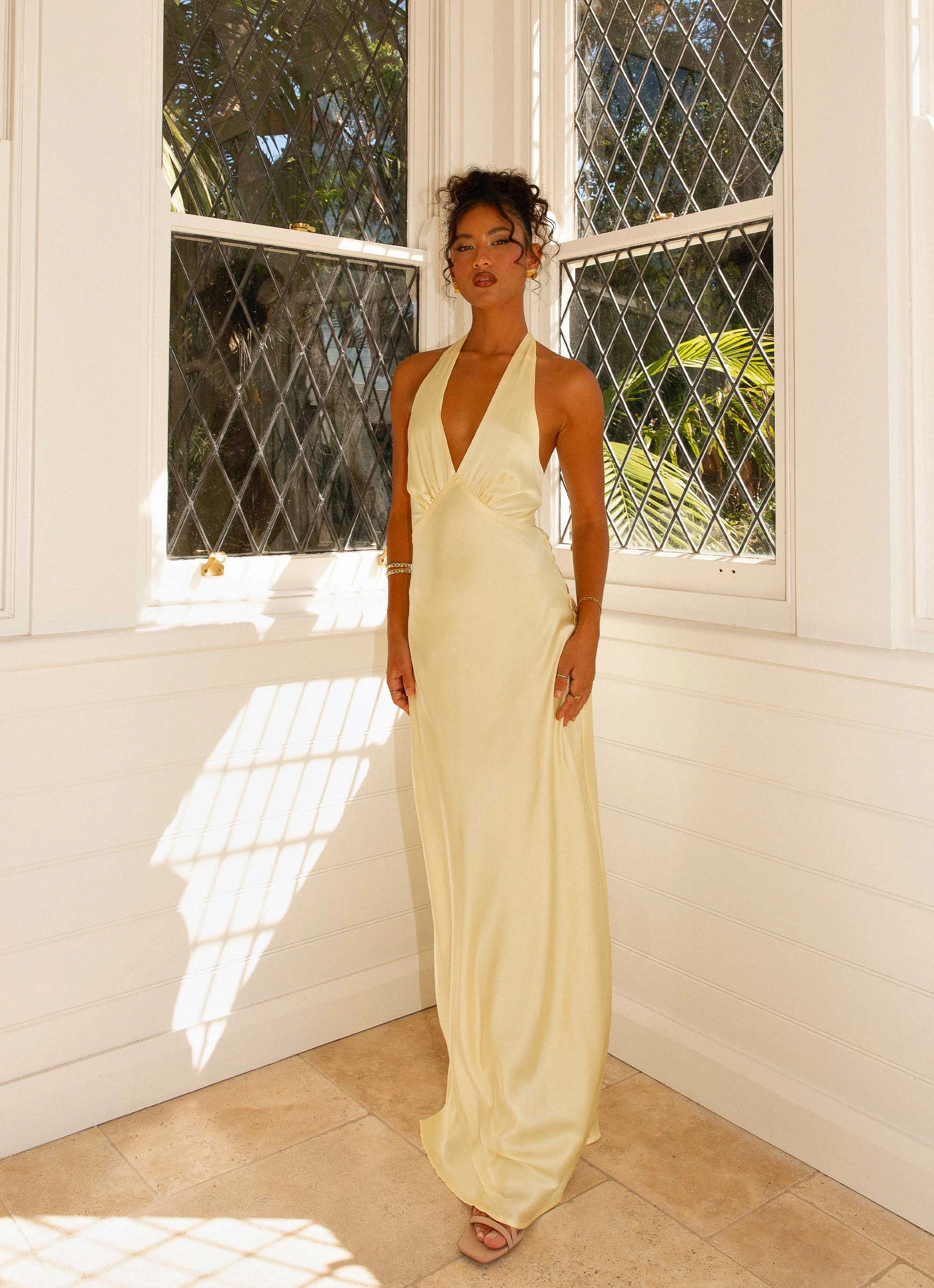 Heavy Hearted Satin Maxi Dress - Lemon All-Purpose Comfort