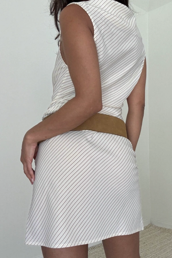 Striped Boat Neck Sleeveless Mini Dress Relaxed Look Fitted Design