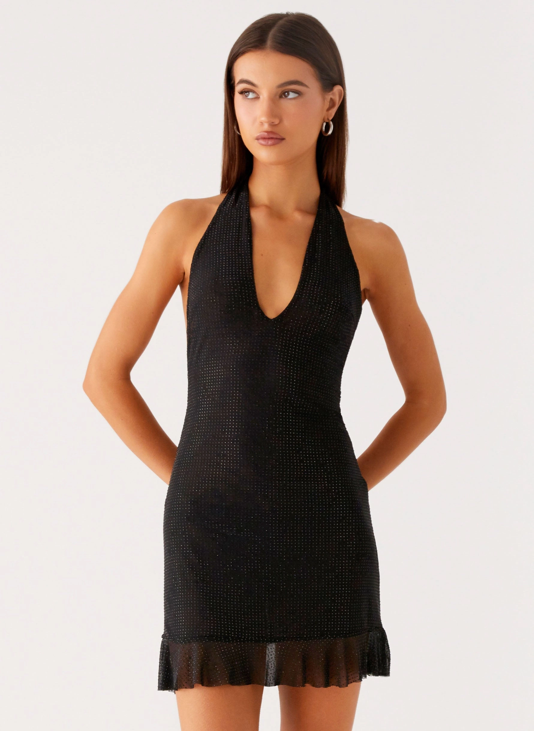 Nature Inspired Odrella Sequin Mini Dress - Black