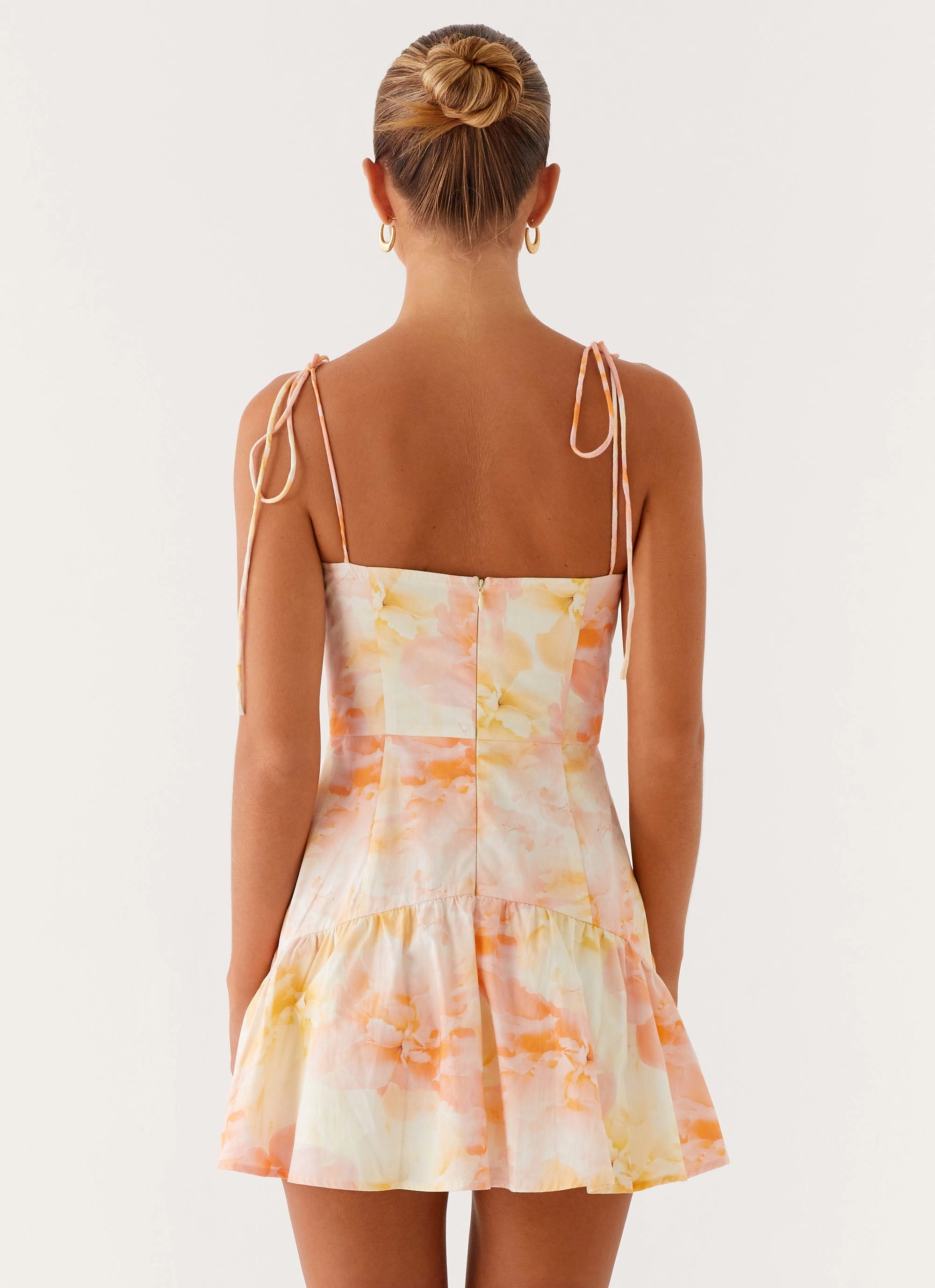 Abby Mini Dress - Floral Print Detachable-Detail Pleated-Texture