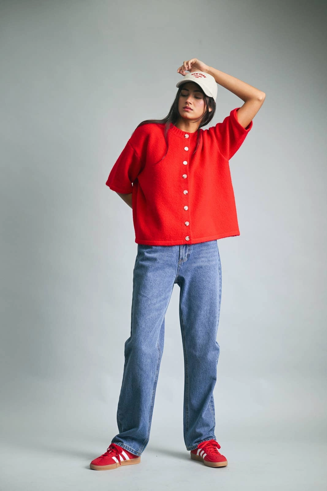 Multi Directional Mobility Daily Button Up Sweater - Cherry