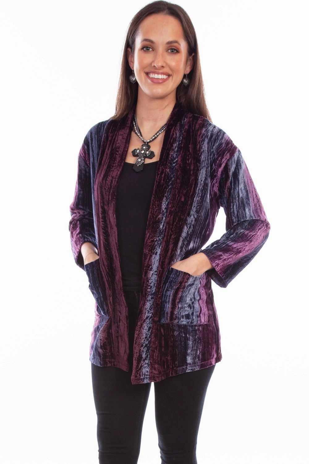 Warm Look Cozy Knit Piece Scully Womens Two Pockets Plum Nylon Viscose Cardigan Sweater M