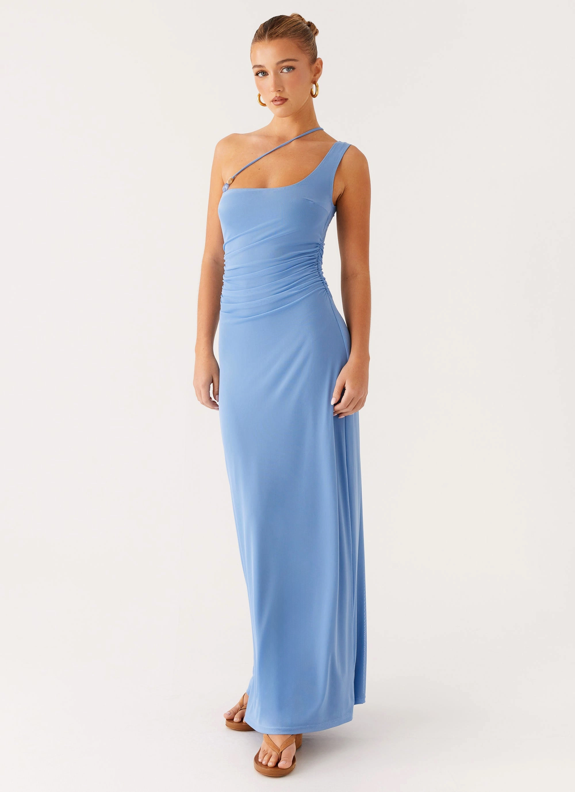 Larisa Maxi Dress - Cornflower Blue Cozy Silhouette StretchableKnit