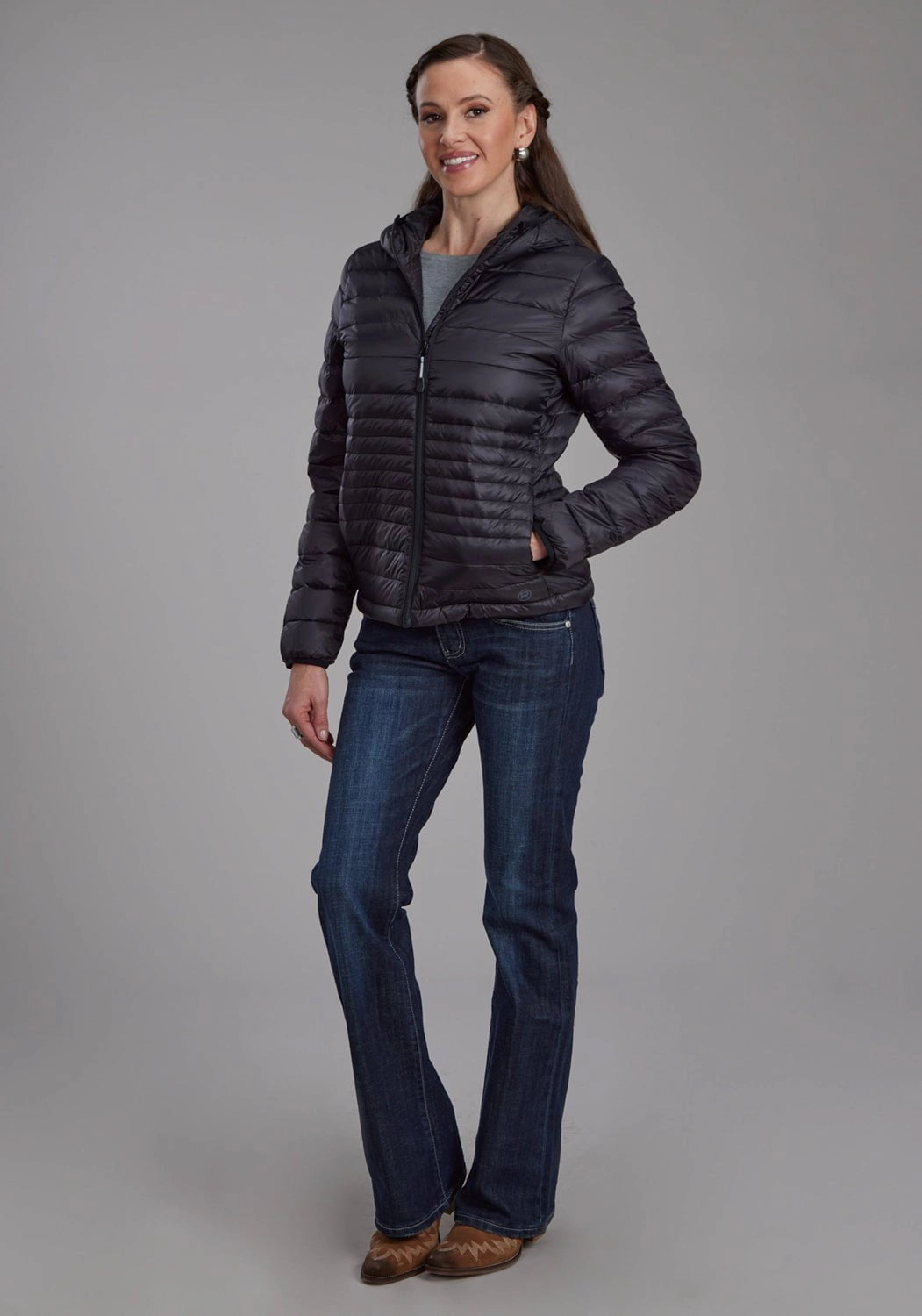 Temperature Regulating Tech Roper Womens Parachute Down Fill Black 100% Nylon Softshell Jacket