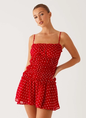 Sleek And Stylish Lightweight Cynlee Mini Dress - Red Polka Dot
