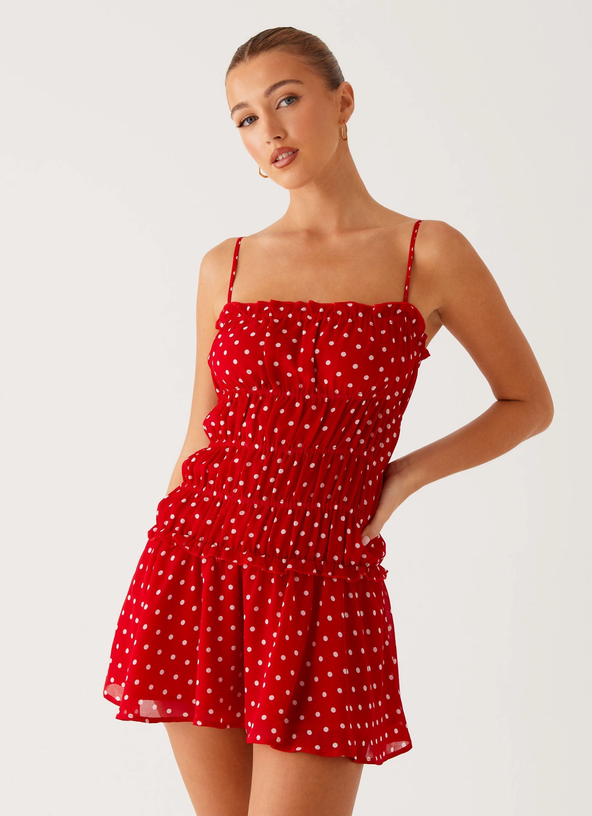 Cynlee Mini Dress - Red Polka Dot Contrast-Panel