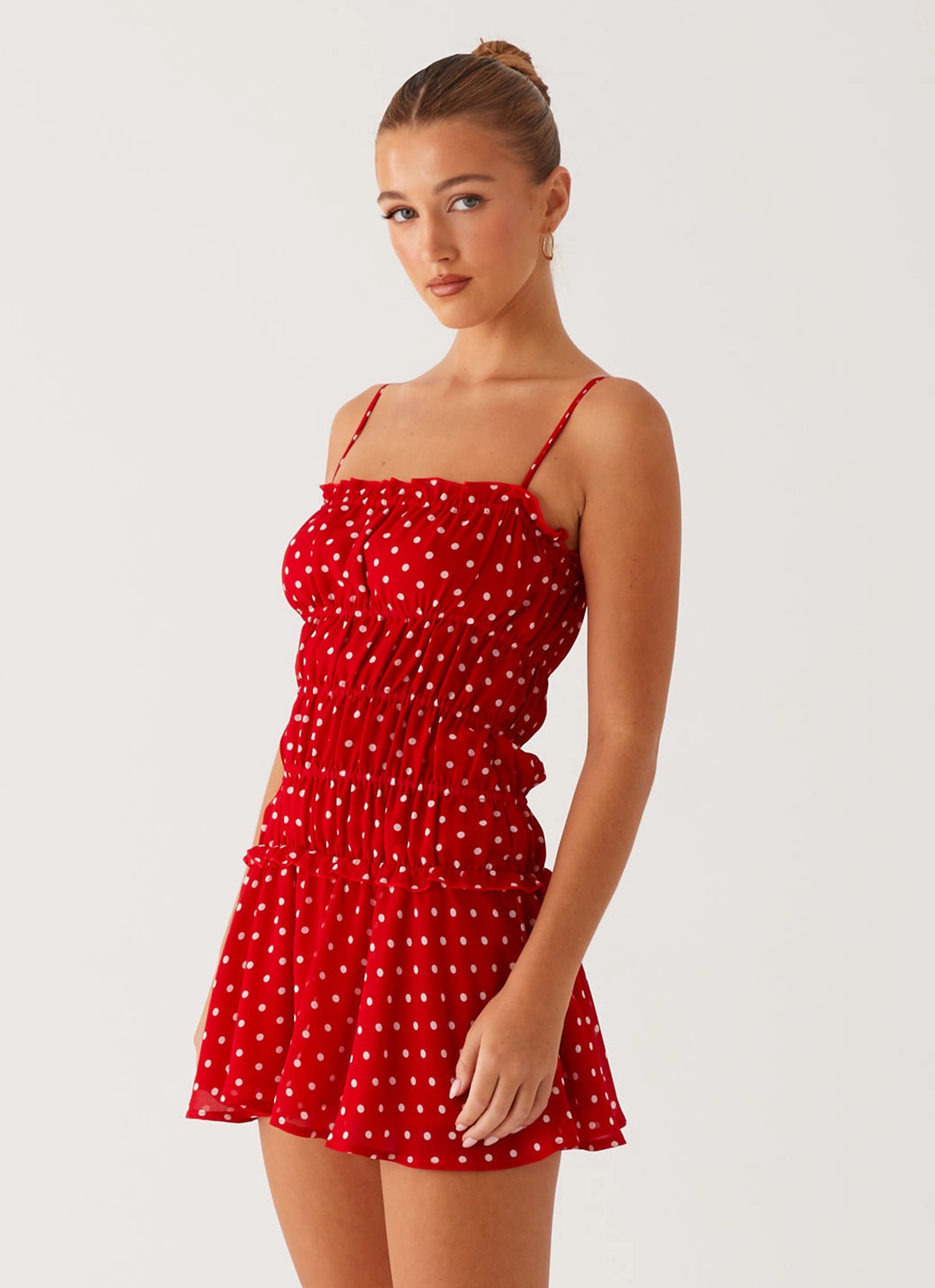 Cynlee Mini Dress - Red Polka Dot Pure Elegance Villa Light