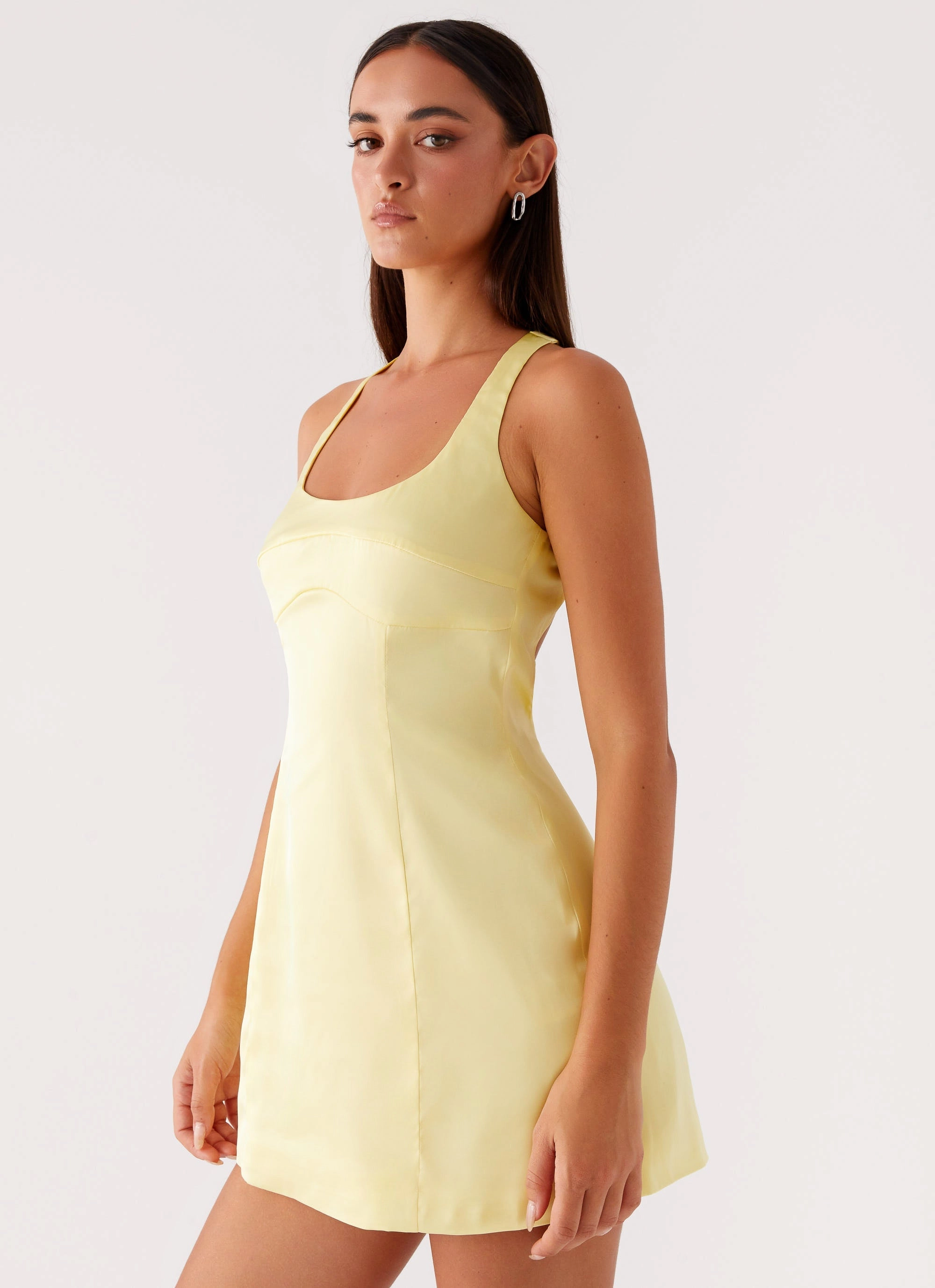 Subtle Glam Fresh Energy Freefall Satin Mini Dress - Yellow