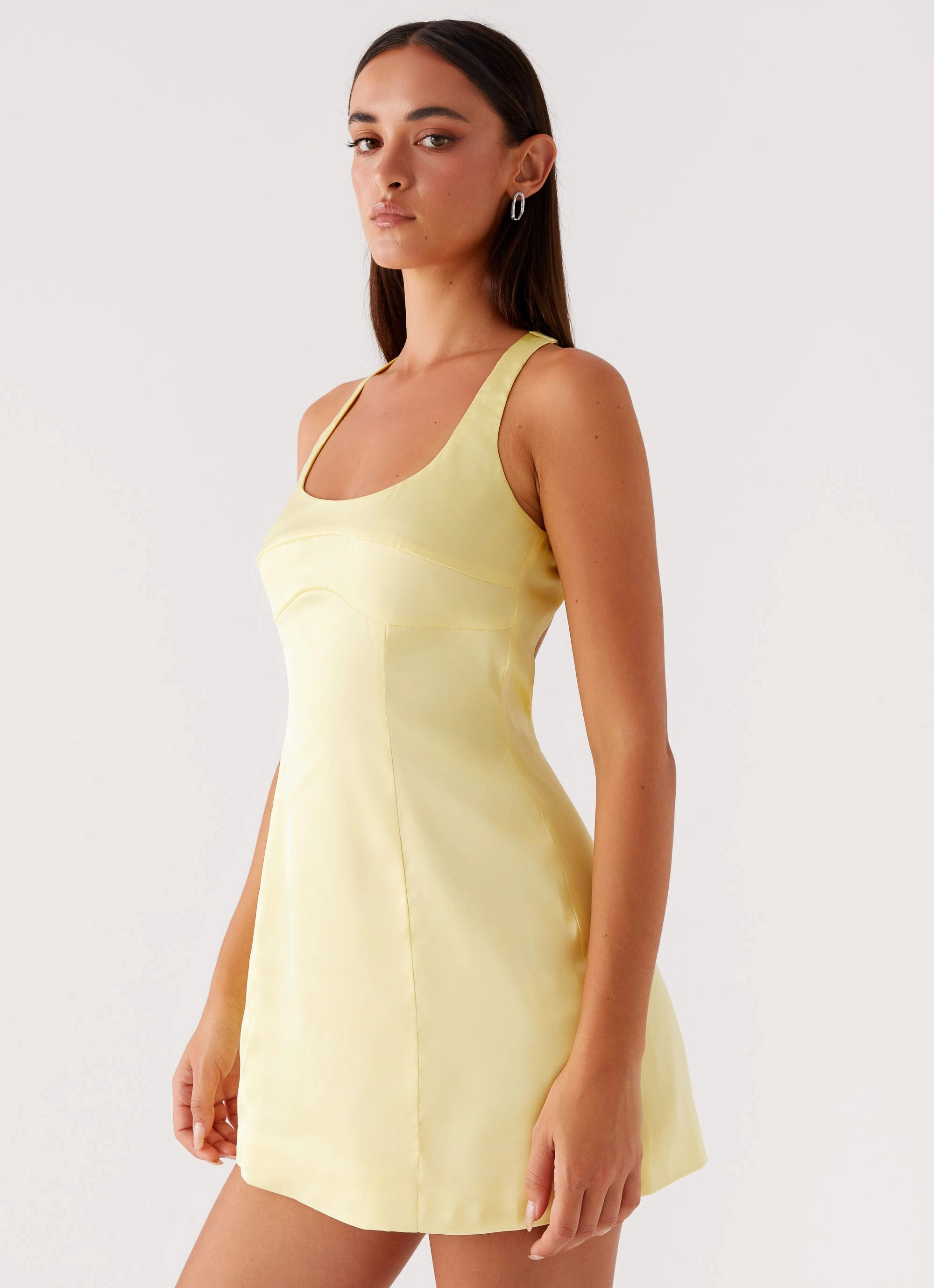 Polite Tone ElasticWaistband Freefall Satin Mini Dress - Yellow