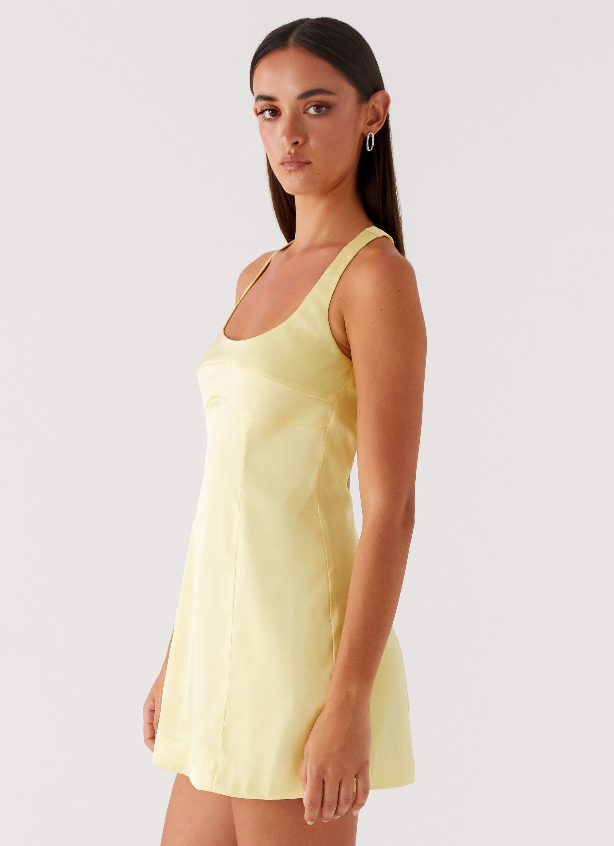 Mesh Soft Travel Style Freefall Satin Mini Dress - Yellow
