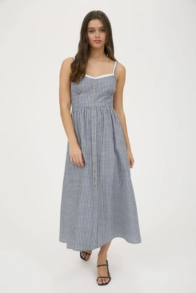 Timeless Wearable Malia Stripe Contrast Strap Button Down Midi Dress