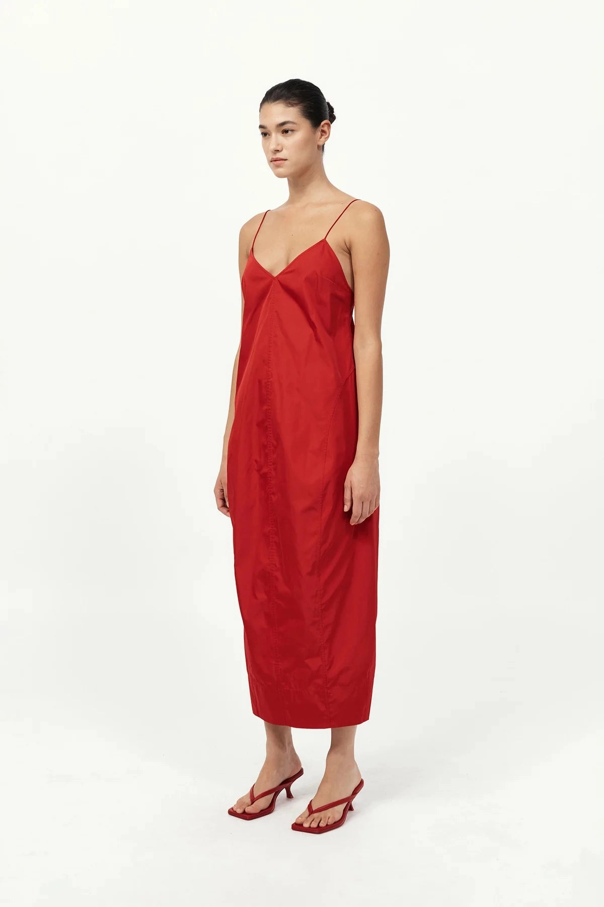 Layering-Piece Paper Taffeta Cocoon Dress in Red