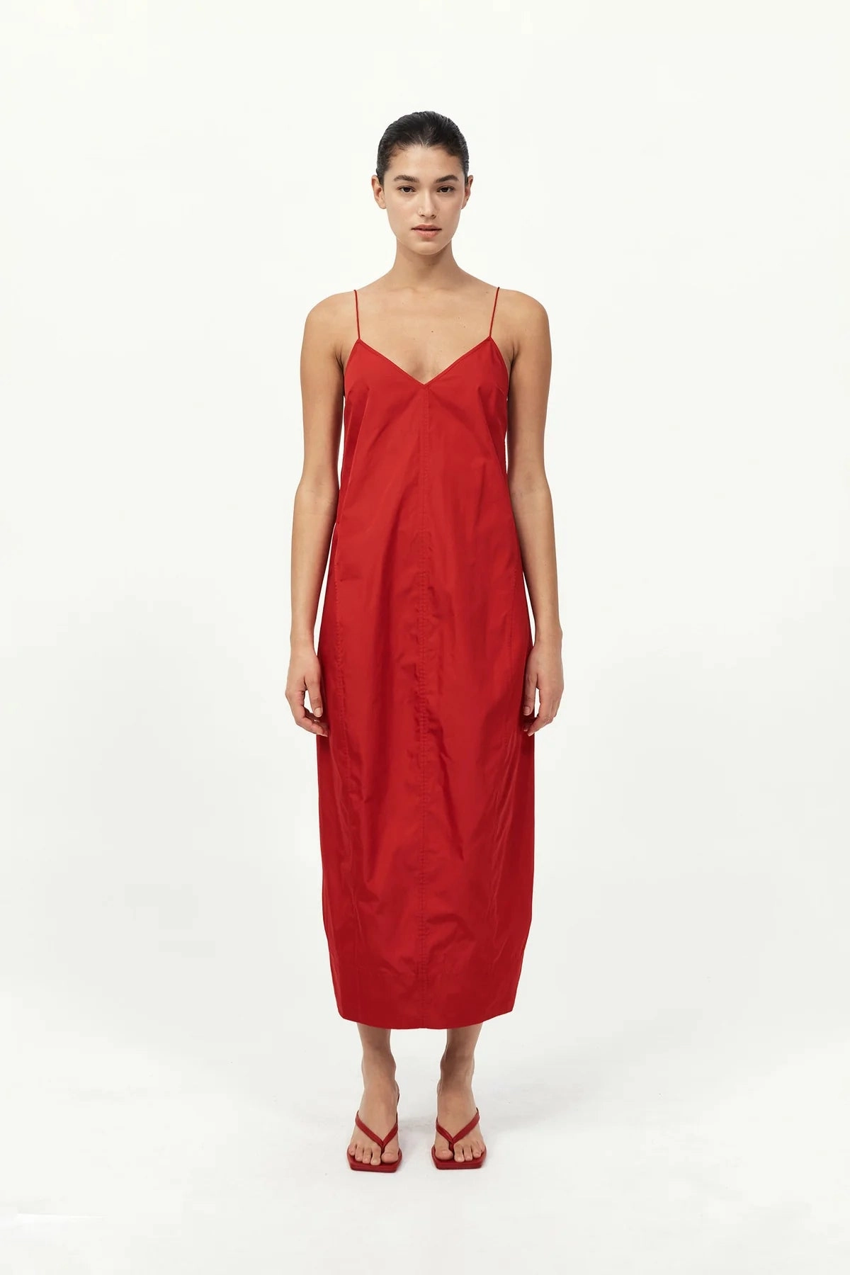 Layer Light Fitted Style Paper Taffeta Cocoon Dress in Red